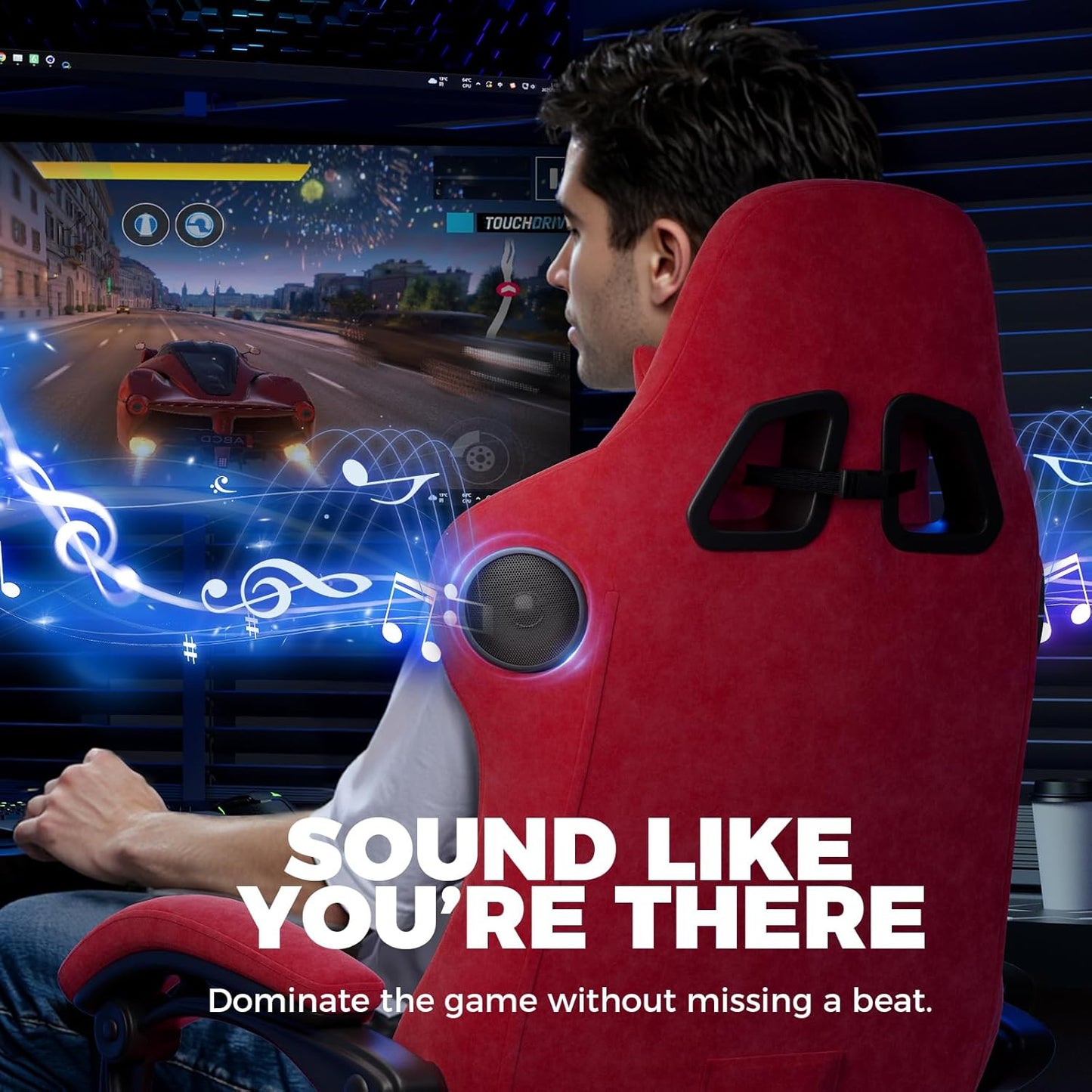 GTPLAYER ACE-PRO Music Gaming Chairs – Built-in Speakers, App Support & Bluetooth Control, Footrest & Pocket, Gamer Chair for Adults, Cherry Red - Velvet