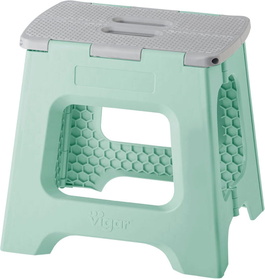 Vigar Compact Step Stool Foldable, 12-1/2-inch Step Stools for Adults up to 330 Pound, Lightweight Stool, Non-Slip Folding Step Stool, Light Turquoise