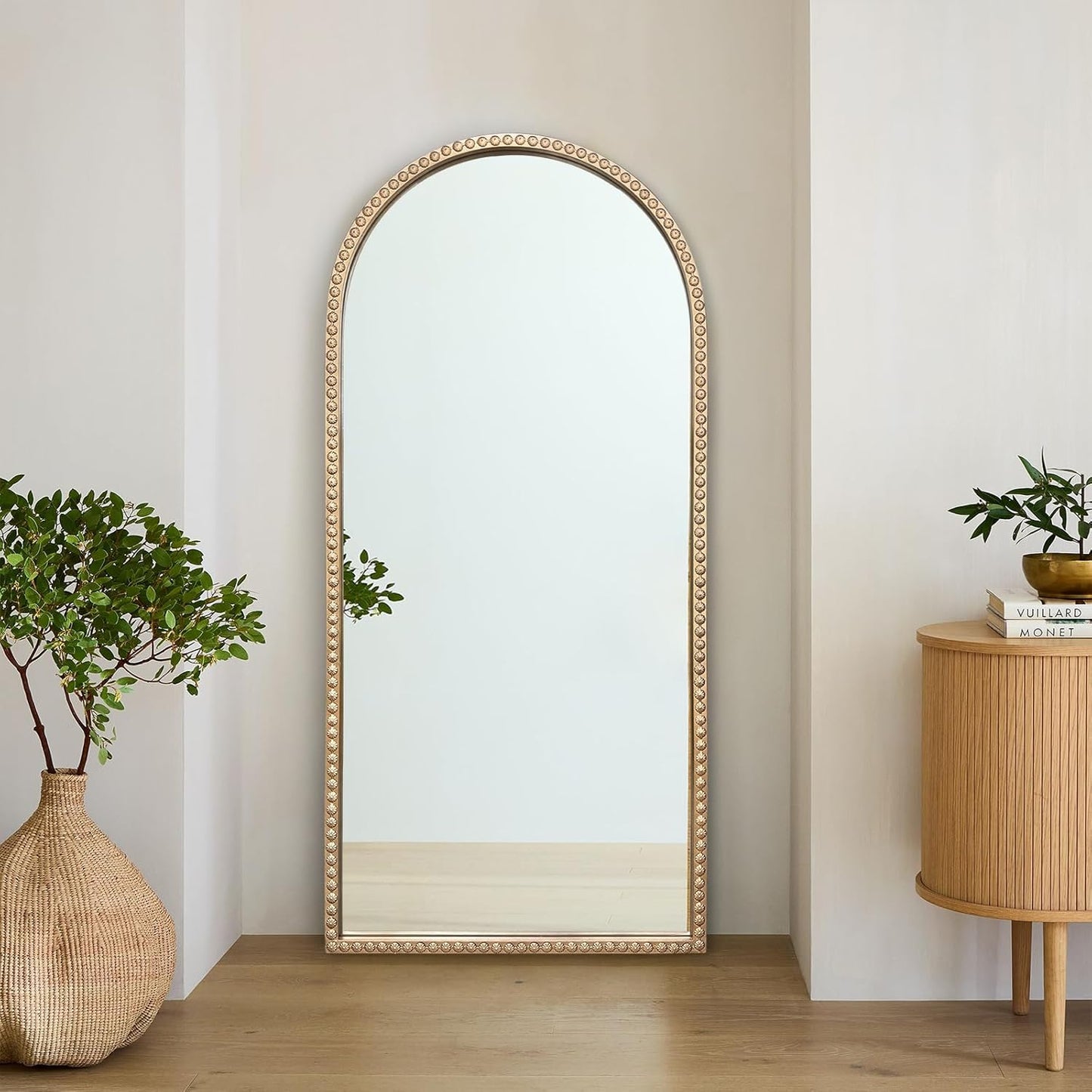 Gold Arched Mirror, 22"x47" Arch Vanity Mirrors for Bathroom, Decorative Accent Mirror with Metal Beaded Frame, Large Vintage Mirrors for Fireplace Bedroom Entryway Hallway Living Room