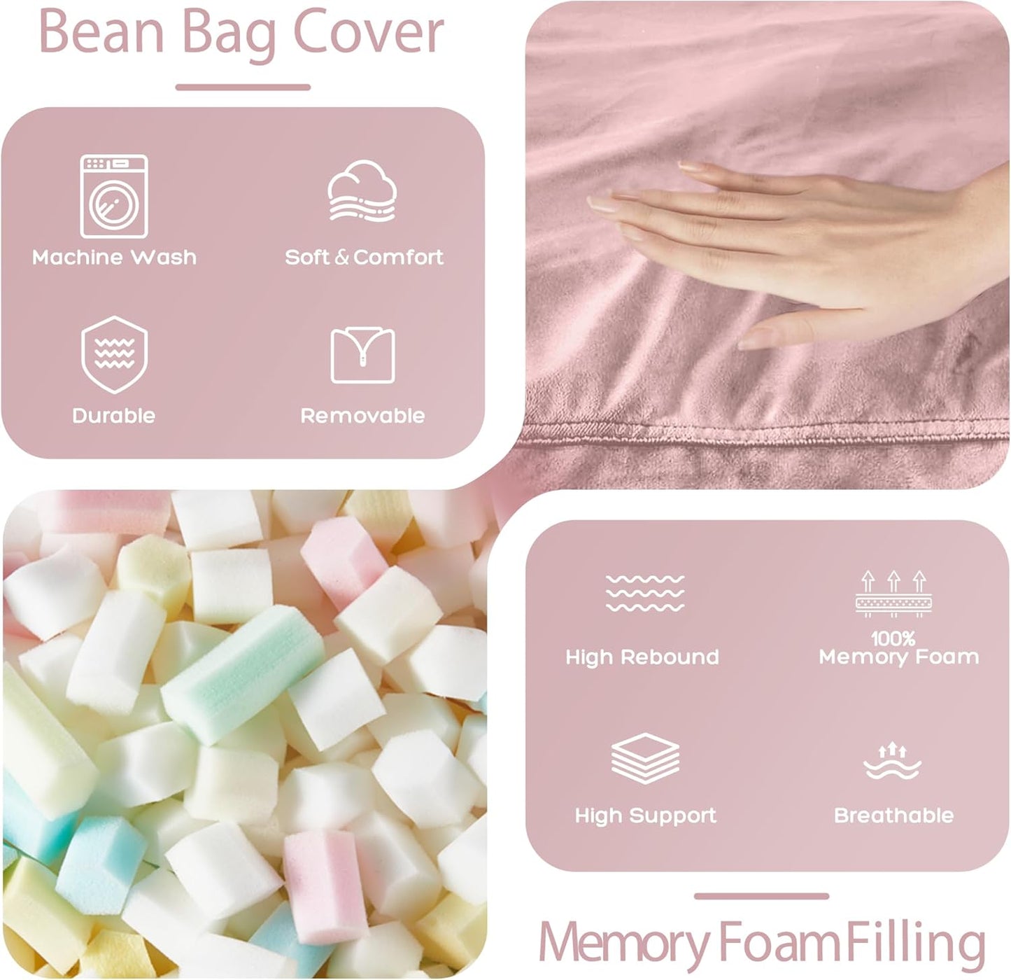 HABUTWAY Bean Bag Chair: Giant 4' Memory Foam Furniture Bean Bag Chairs for Adults with Microfiber Cover 4Ft (Pink)