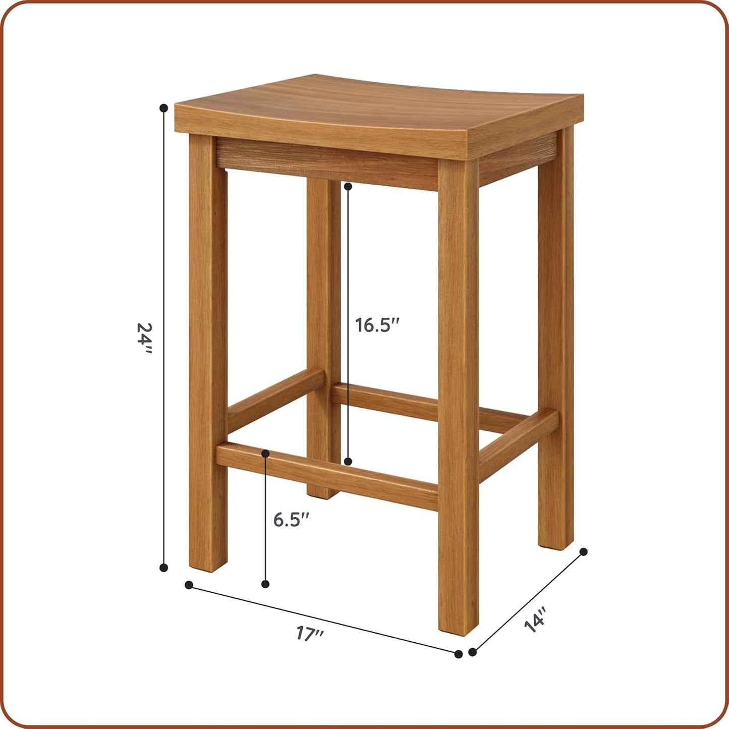 Grain & Grove Smith Collection Solid Wood Counter Height Bar Stool, 24-Inch Saddle Seat Backless Stool, Ideal for Kitchen Island, Dining, or Home Bar Seating, Pecan