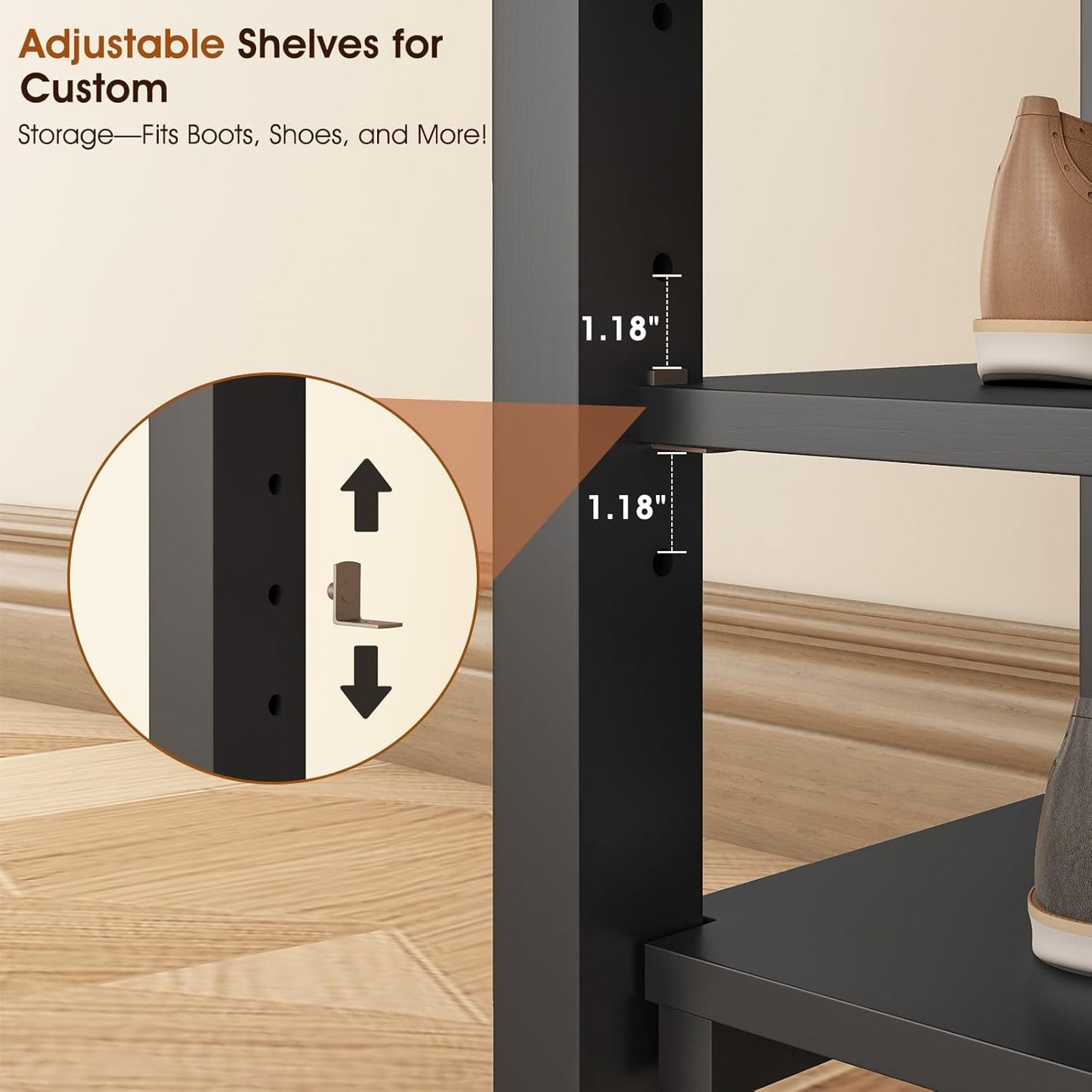 Shoe Rack Bench Seat Rubberwood 3-Tier Wooden Storage Bench 550lbs Compact Mid-Century Modern Design for Entryway, Hallway, Closet, Front Door Entrance, Foyer