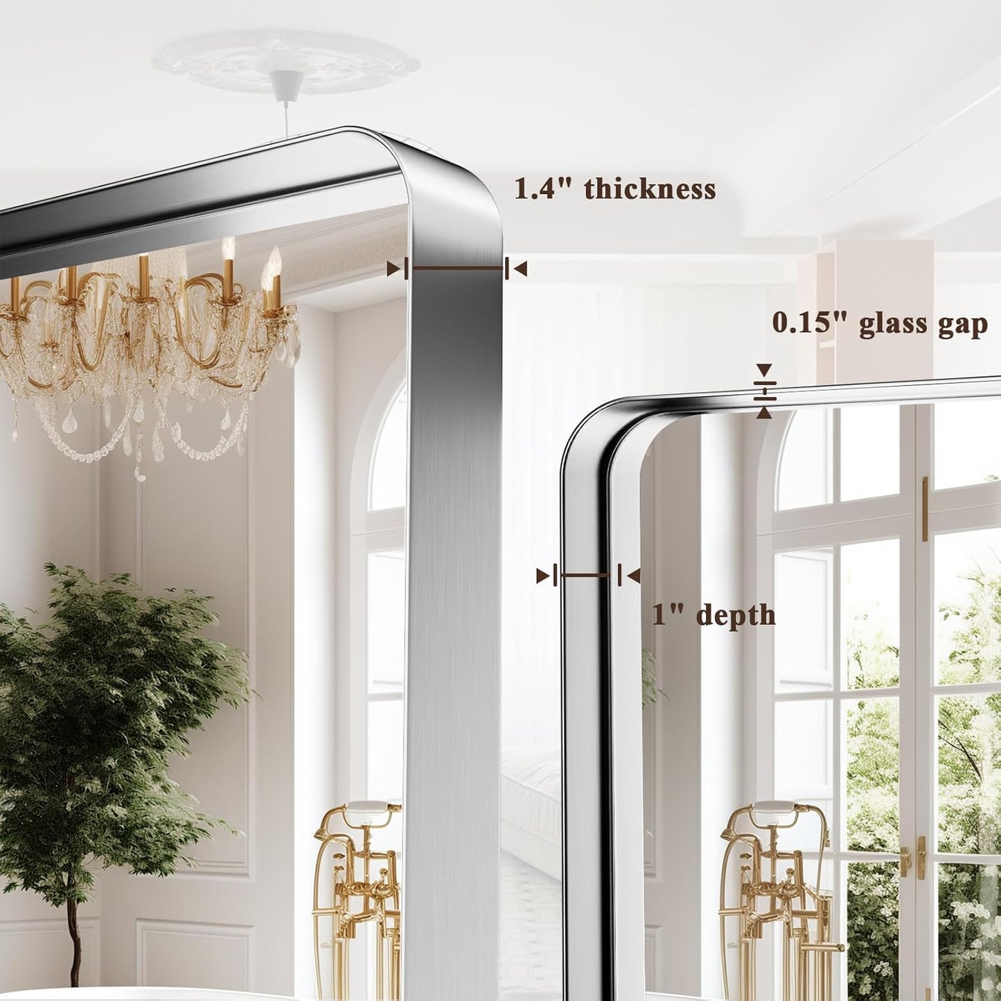 55"x 30" Silver Bathroom Mirror - Aluminum Framed Wall Mirror, Bathroom Wall Mounted Vanity Mirror, Bedroom, Living Room Wall Mirror, Hang Horizontally or Vertically