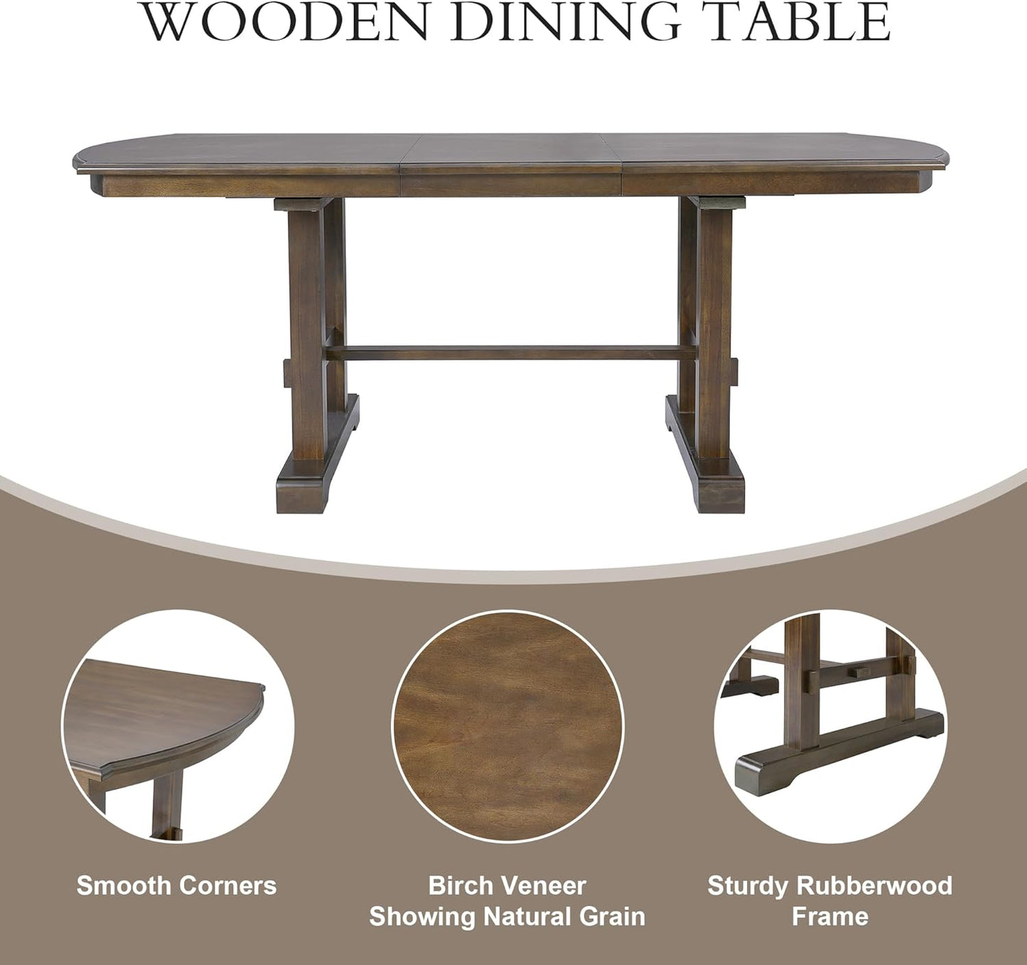 Ball & Cast Dining Table Set for 6,60" to 78" Extendable Wood Dining Table with Removable Leaf,6-Piece Kitchen Table Set W/ 4 Upholstered Chair and 1 Bench,for Dining Room,Kitchen,Restaurant,Brown