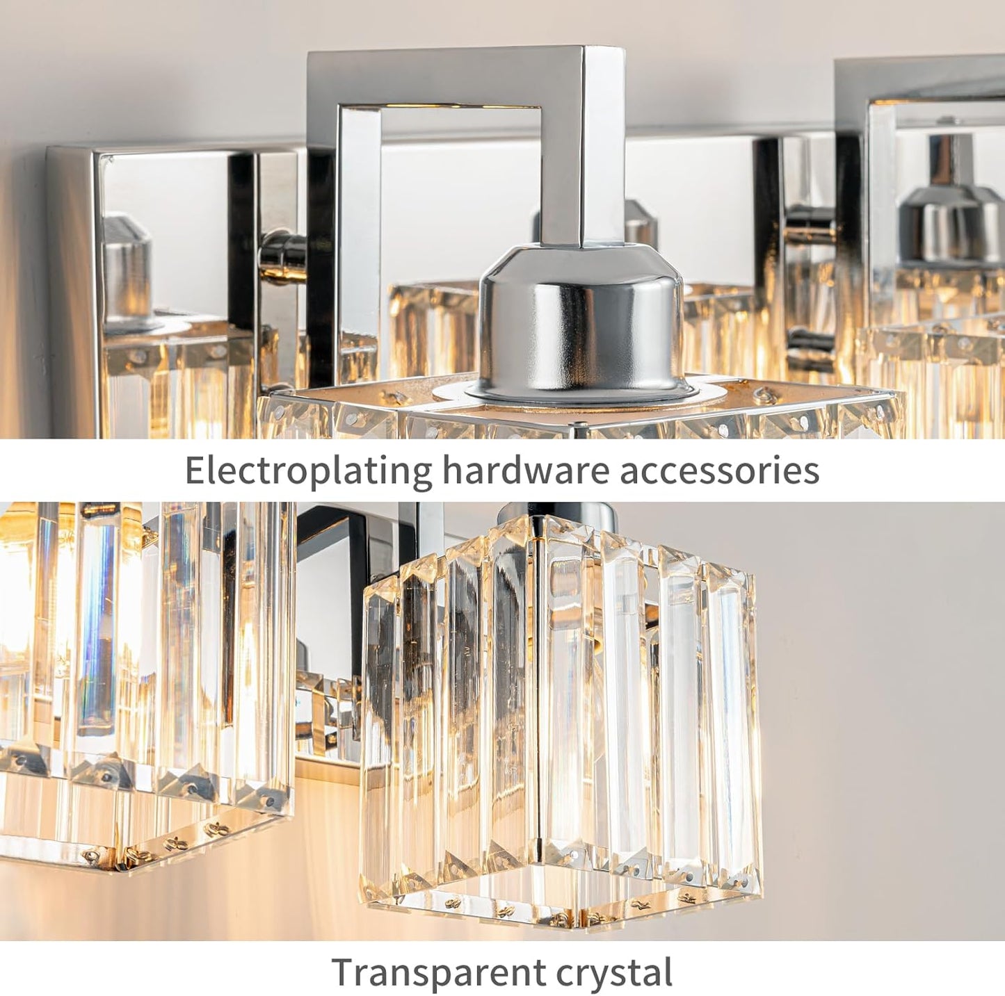 Modern Bathroom Vanity Light 4-Lights Chrome Crystal Wall Lamp Bathroom Modern Crystal Vanity Lighting