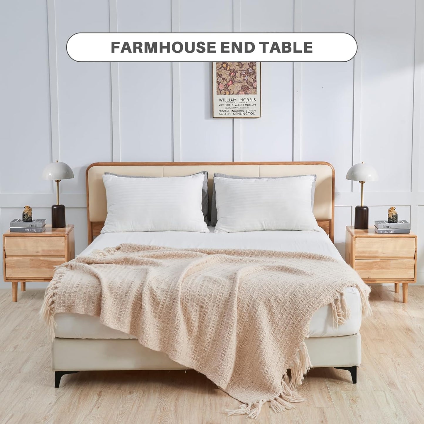 Uniclinens Nightstand with 2 Drawers Storage, 19" Modern Solid Rubberwood Bedside Table for Bedroom, Sofa Side Table End Tables Living Room, Natural