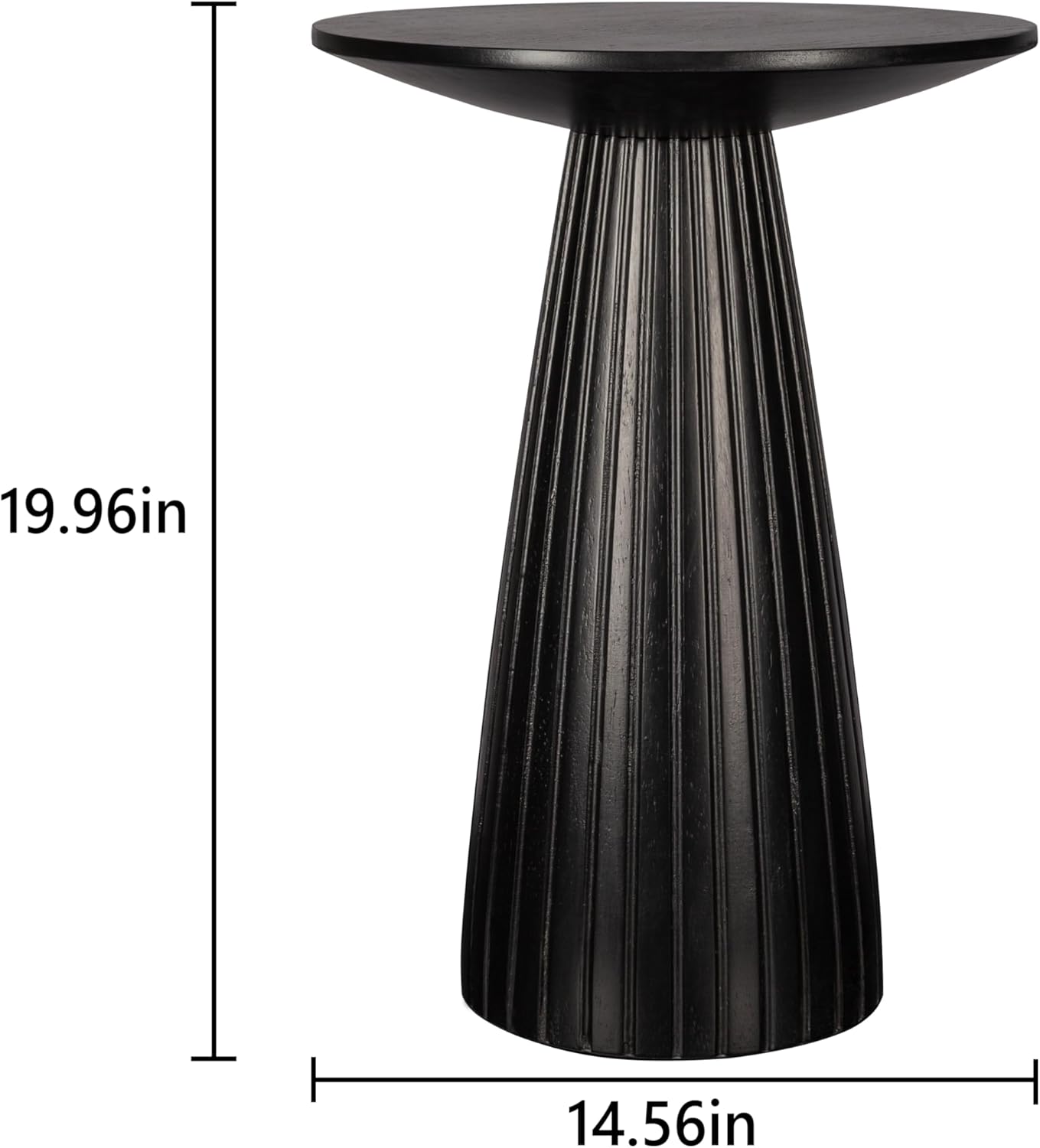 Black Pedestal Side Table 14.56'' Dia, Modern Accent End Table, Fluted Base Design, Minimalist Drink Table for Small Space Living Room, Bedroom