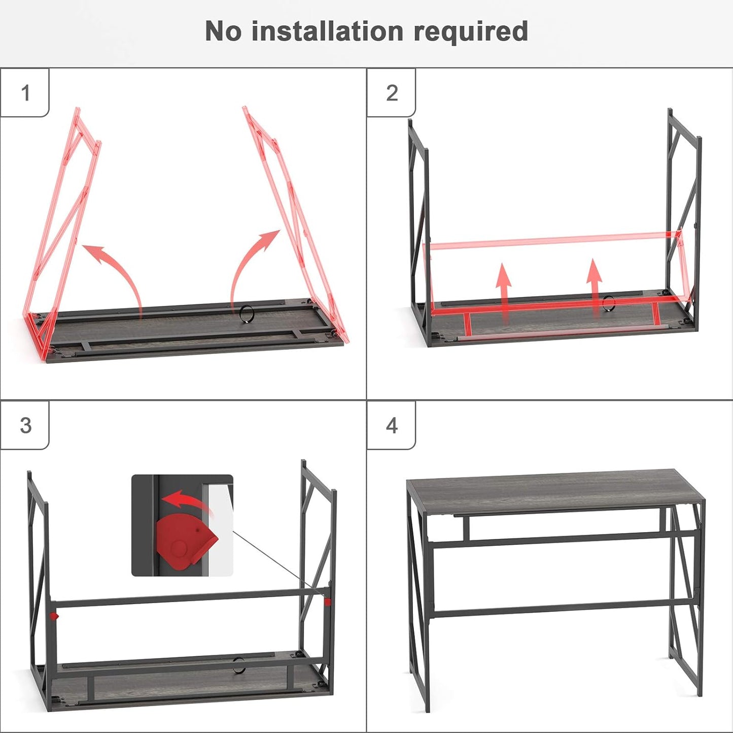 Elephance Folding Desk Writing Computer Desk for Home Office, No-Assembly Study Office Desk Foldable Table for Small Spaces