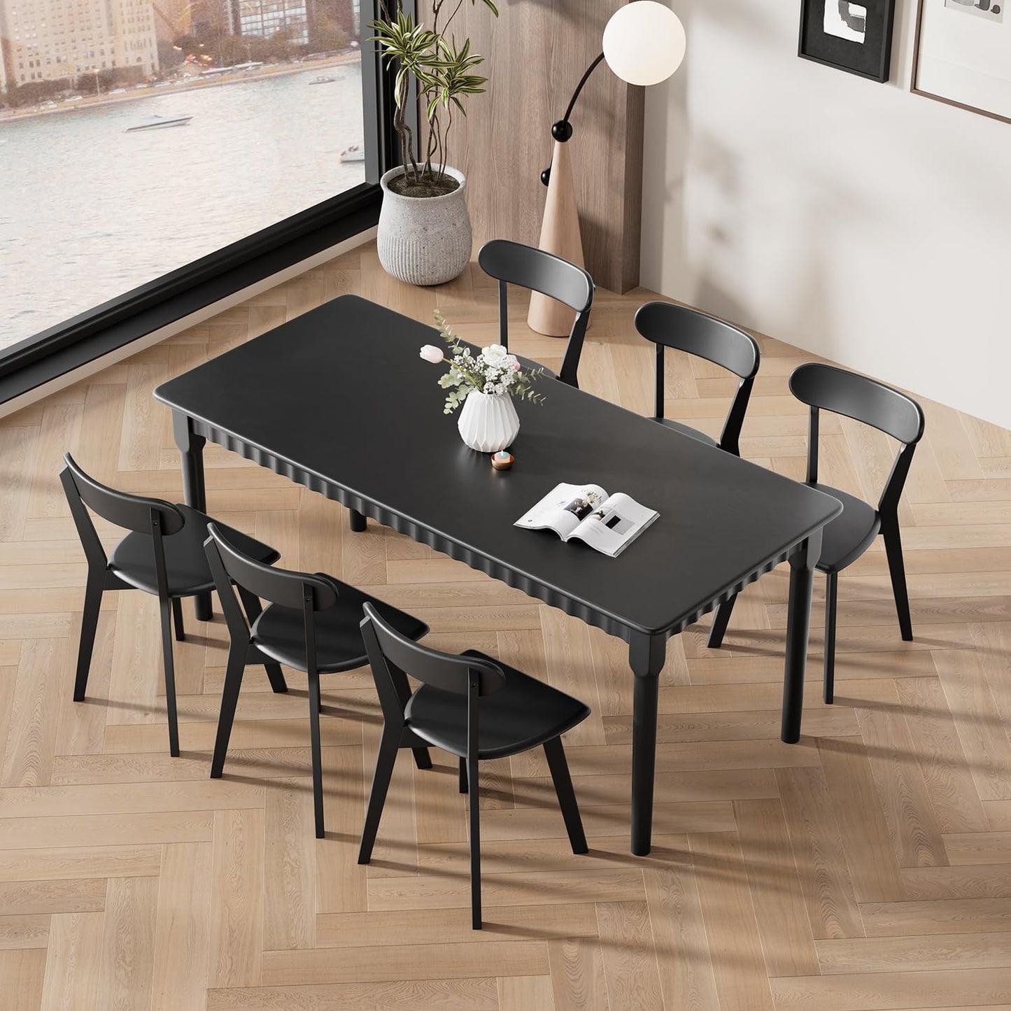 Solid Wood Dining Chairs Set of 6, Wooden Dining Room Chairs for Whole Family Use, Farmhouse Kitchen Chairs Set Suitable for Dining Room, Living Room, Black