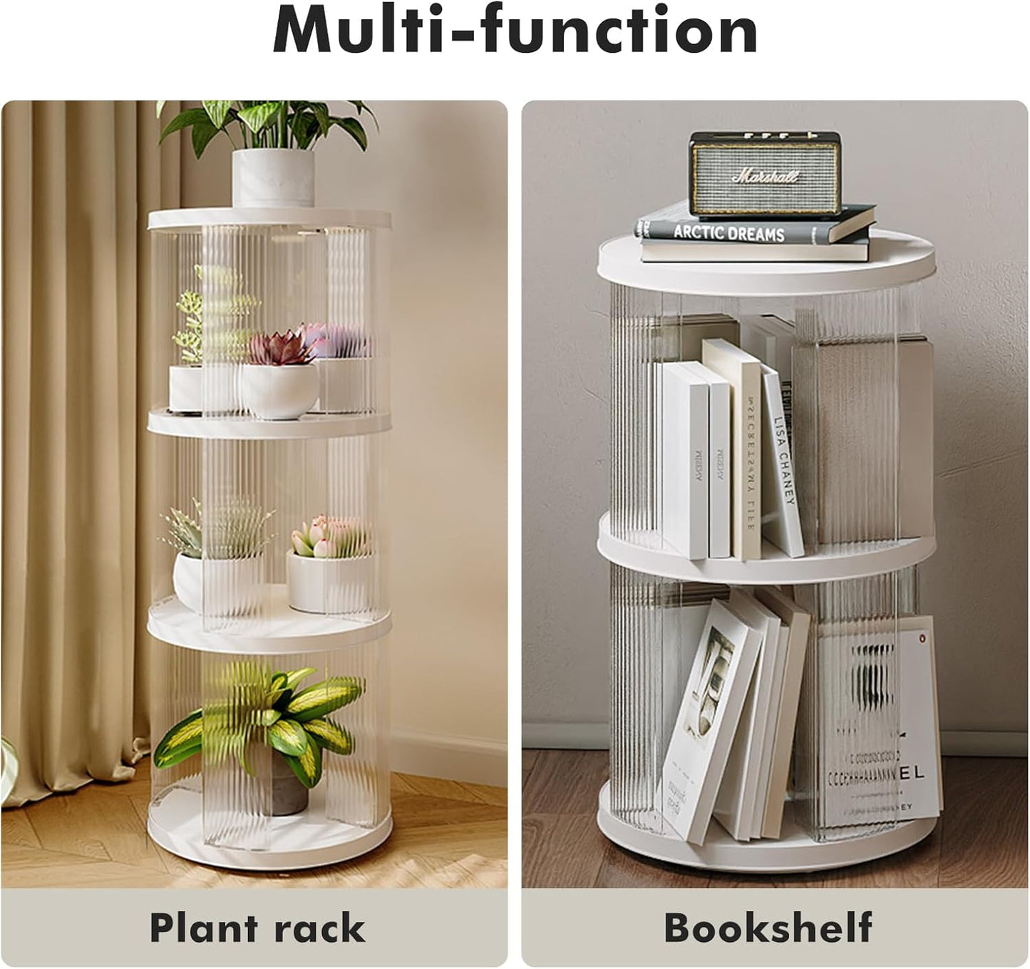 2 Tier Rotating Bookshelf Spinning Bookshelf Tower Swivel Bookcase Round Book Shelf for Small Space Revolving Bookcase for Playroom Bedroom Living Room