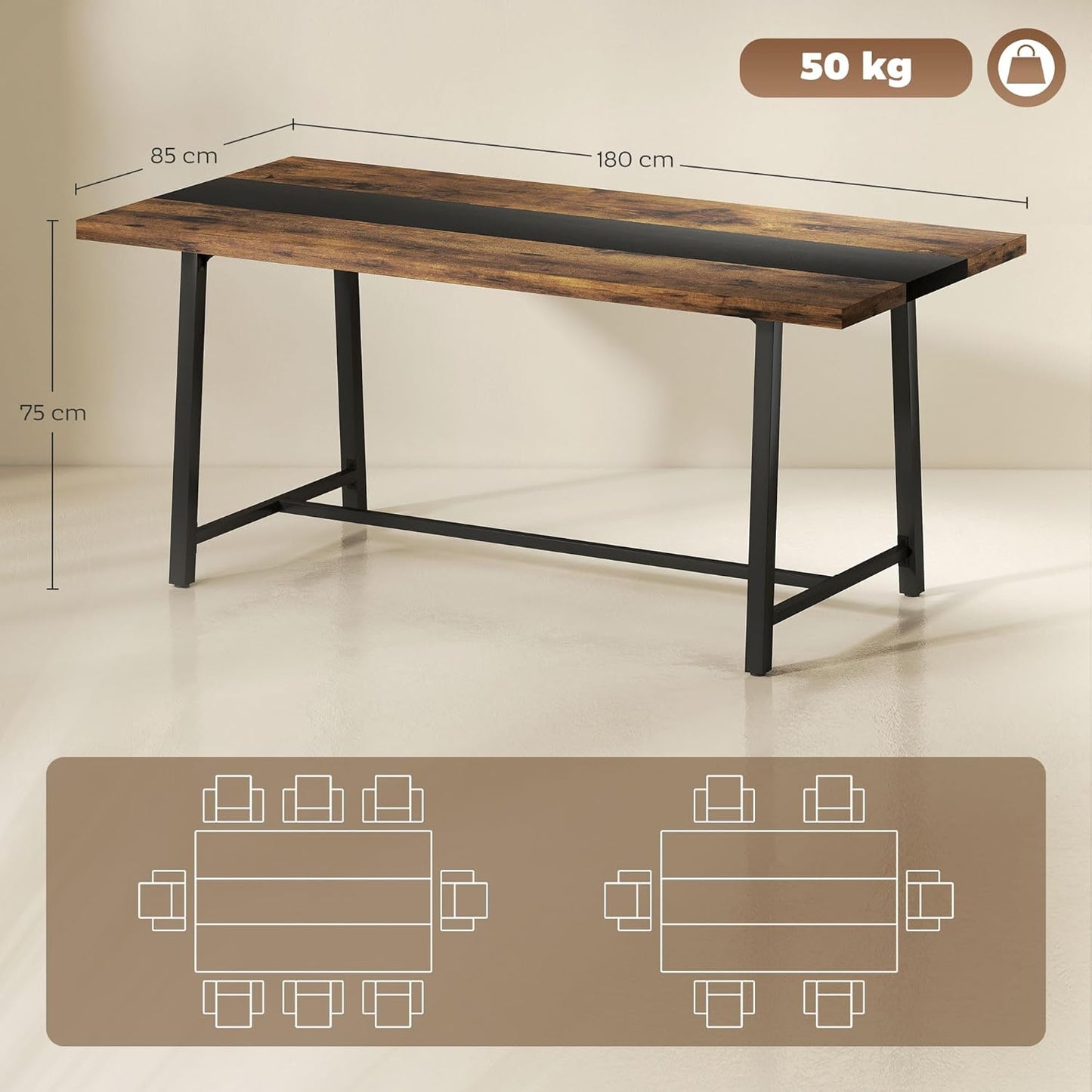 HOMCOM Industrial Dining Table for 8 People, 70.9" Long Rectangular Kitchen Table with Large Tabletop and Steel Legs for Dining Room, Rustic Brown