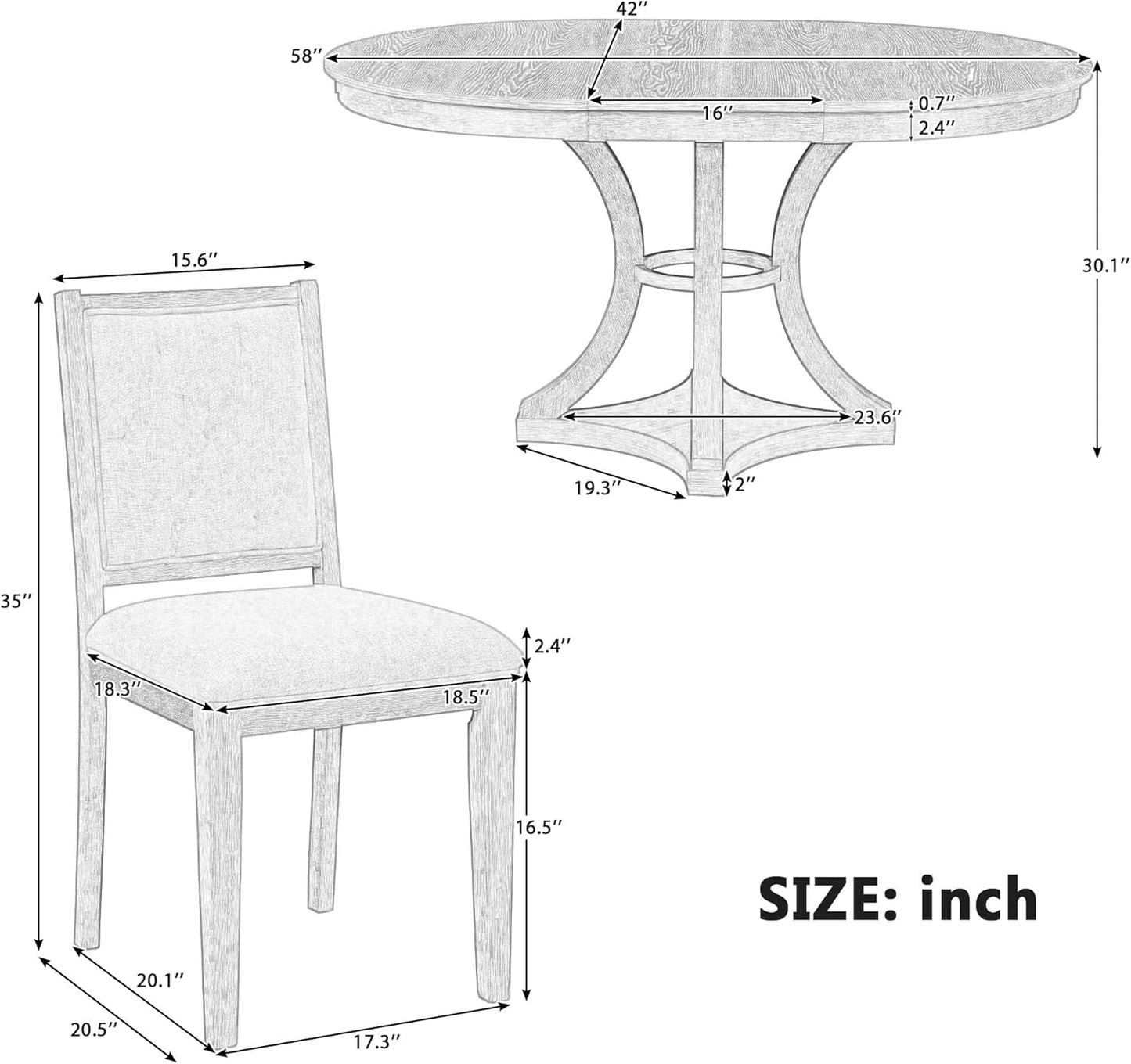 Ball & Cast Retro Dining Table Set for 4 with 4 Upholstered Chairs,5-Piece Wooden Living Room Furniture W/ 42" Round Extendable Kitchen Desk,for Small Space,Apartment,Dining Room,Espresso