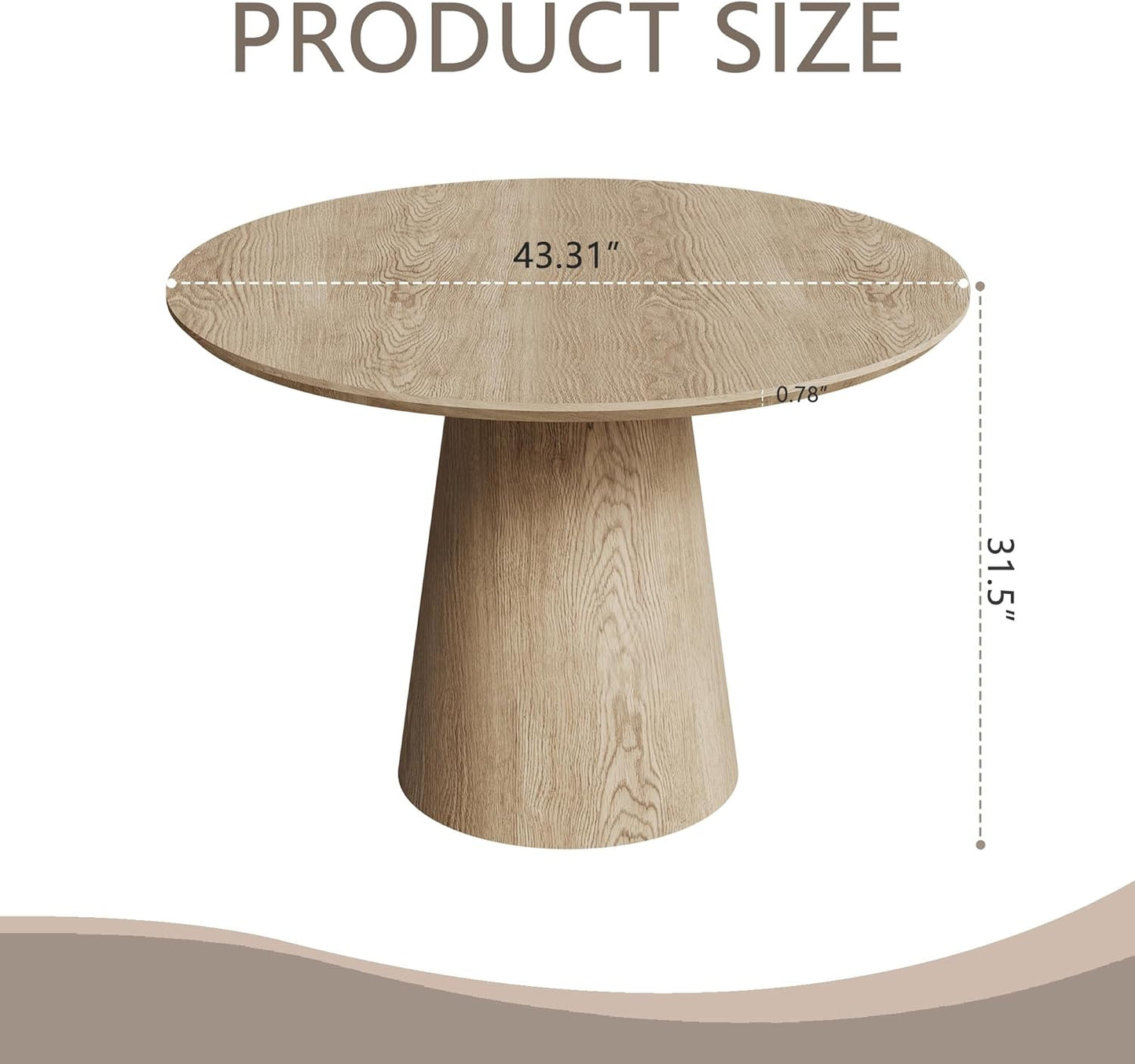 Round Dining Room Table for 4, 43'' Modern Farmhouse Kitchen Table with Round Pedestal, for Kitchen, Living Room, Cafe,Small Spaces, Apartment Wood