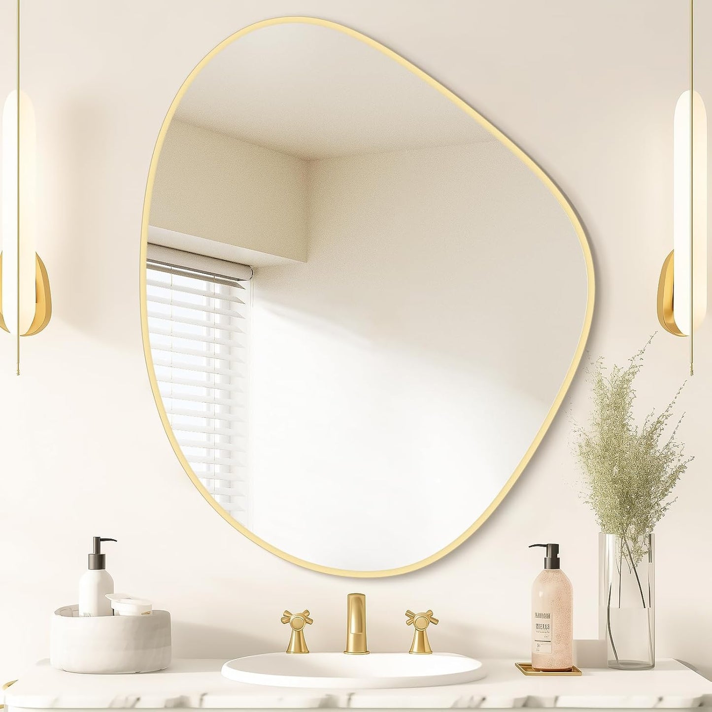WallBeyond Asymmetrical Mirror, Irregular Wall Mirror for Bathroom, Abstract Wall Mirrors Decorative for Bedroom Living Room Entryway Hall, Mirrors for Wall Decor 28" H x 23" W, Gold