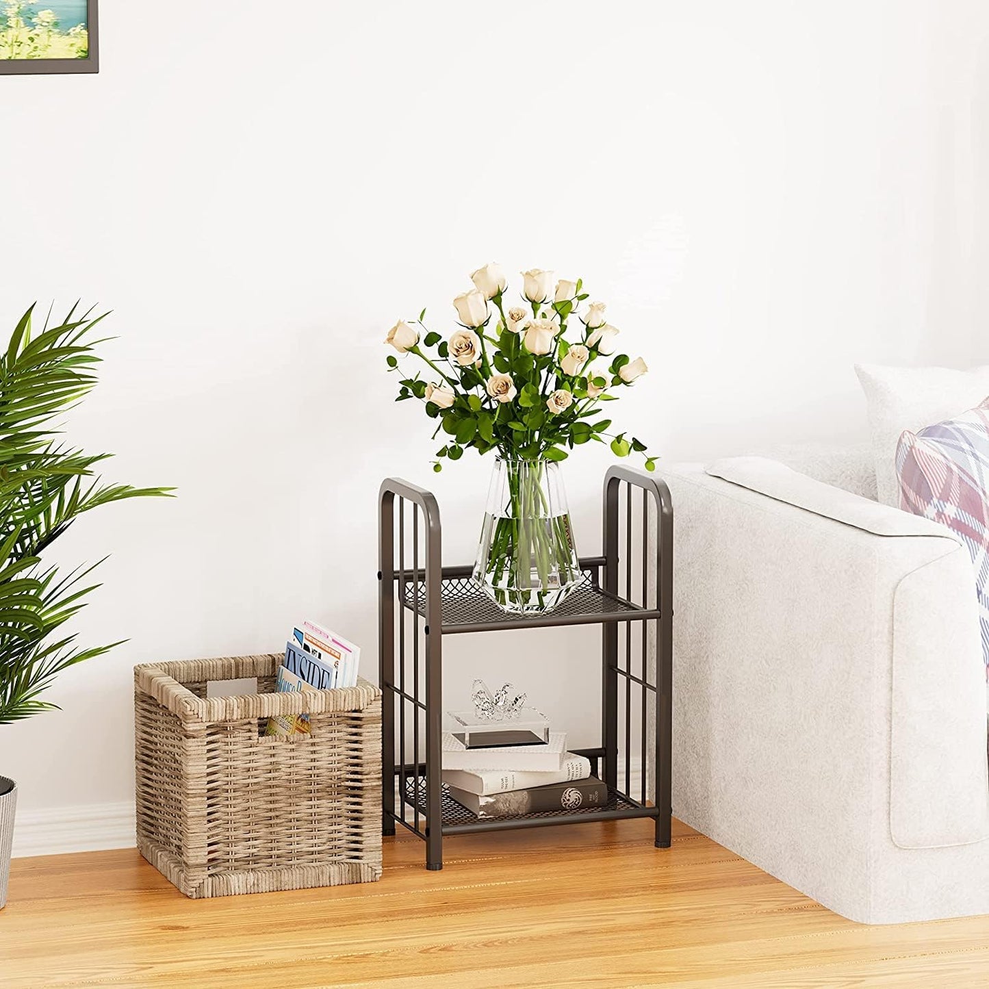 Bookshelf Storage Shelf Bookcase Freestanding Storage Stand for Living Room, Bedroom, Kitchen, Rust Resistance, Easy Assembly Free Combination Multi-Functional Organizer (2 Tiers, Black)