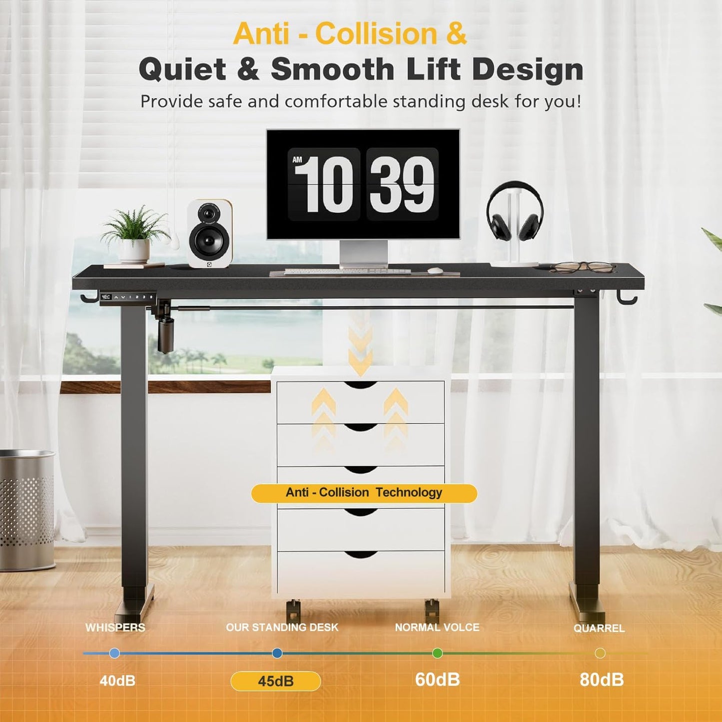 Standing Desk Adjustable Height, 55 x 24 in Electric Sit Stand up Desk for Home Office, Ergonomic Workstation Computer Desk with Two-Piece Desktop, Sit Stand Office Desk, Black