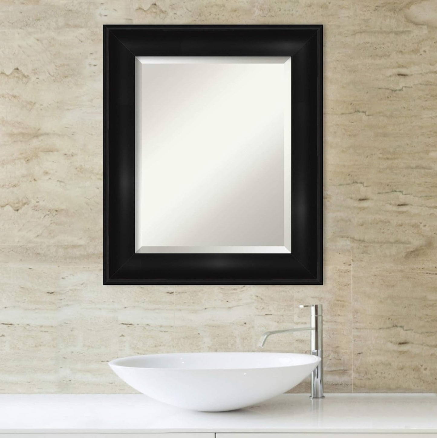 Amanti Art Black Bathroom Mirror for Over Sink, 26x22 Grand Black Rectangle Vanity Mirror, Small Casual Frame, Hangs Horizonally and Vertically, Bathroom Wall Decor, Beveled Edge
