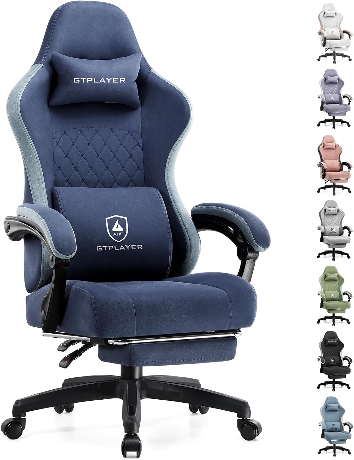 GTPLAYER Gaming Chair, Computer Office Chair with Pocket Spring Cushion, Linkage Armrests and Footrest, High Back Ergonomic Computer Chair with Lumbar Support Task Chair with Footrest(Blue)