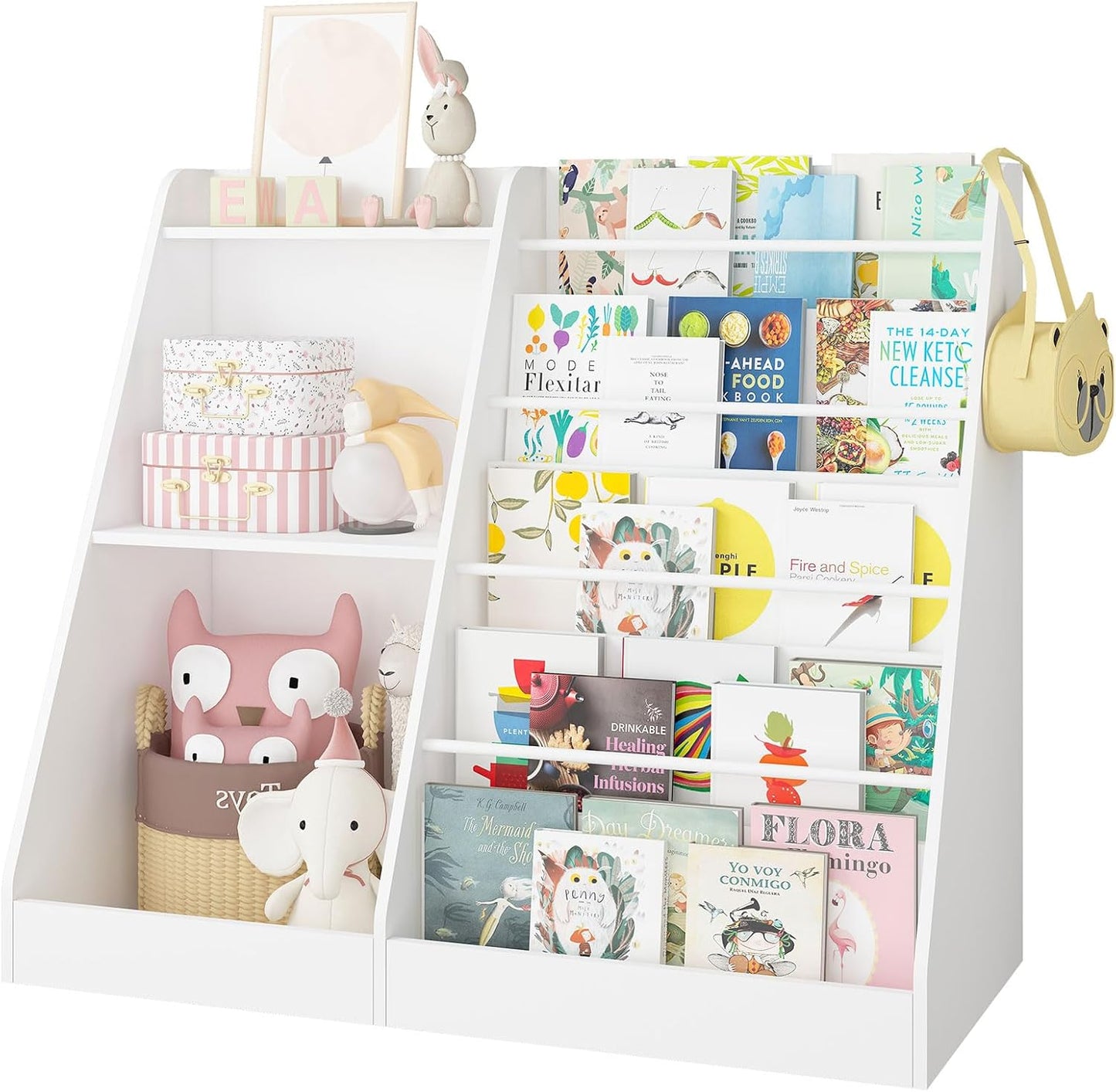 Lkeiyay Kids Bookshelf and Toy Storage,Nursery Bookshelf,Single-Sided Book Display with Storage,White