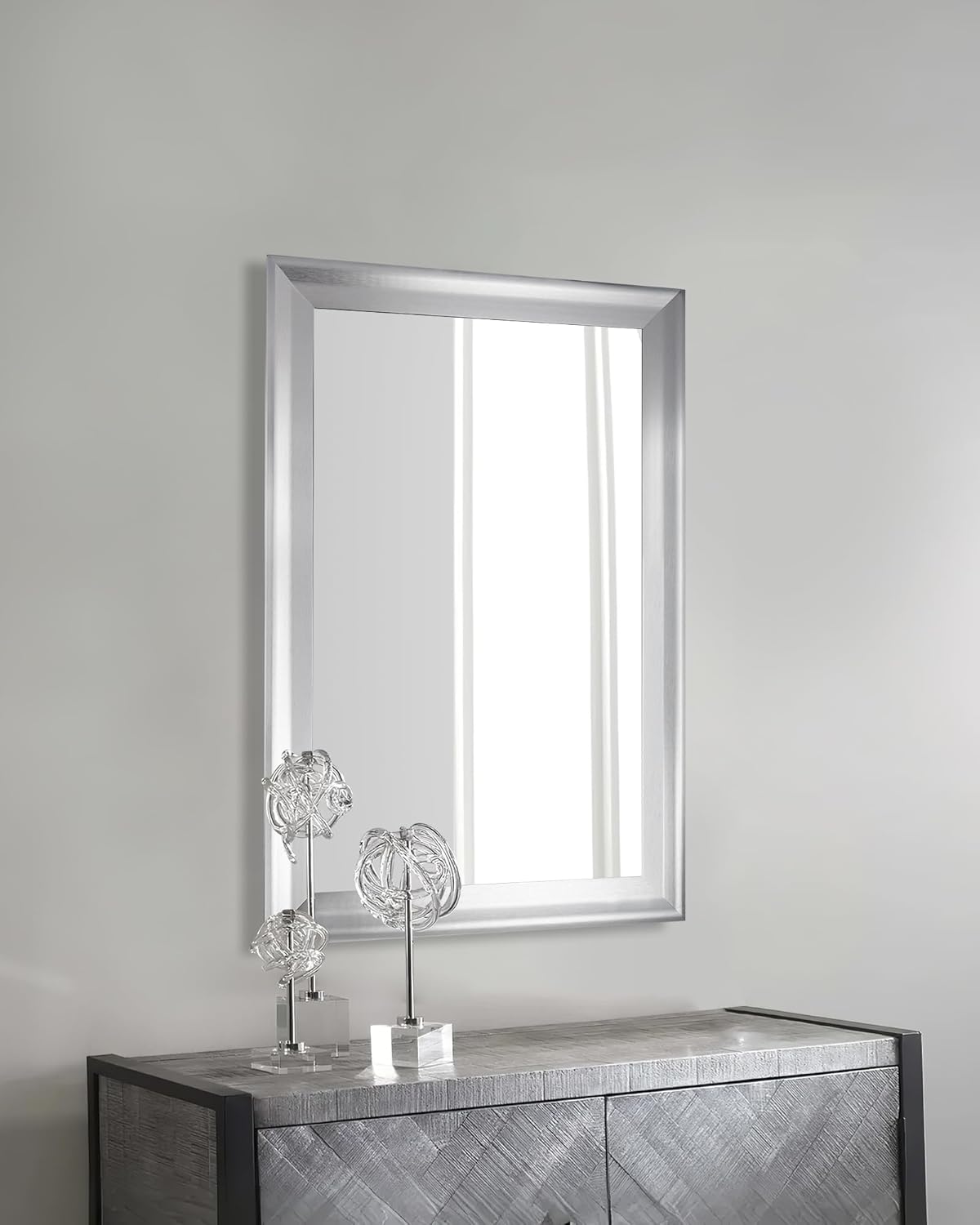 CULER Silver Wood Wall Mirror for Bathroom,Rectangle Rustic 24 x 36 inch Hanging Vanity Mirrors with Wooden Frame for Living Room,Bedroom,Entryway