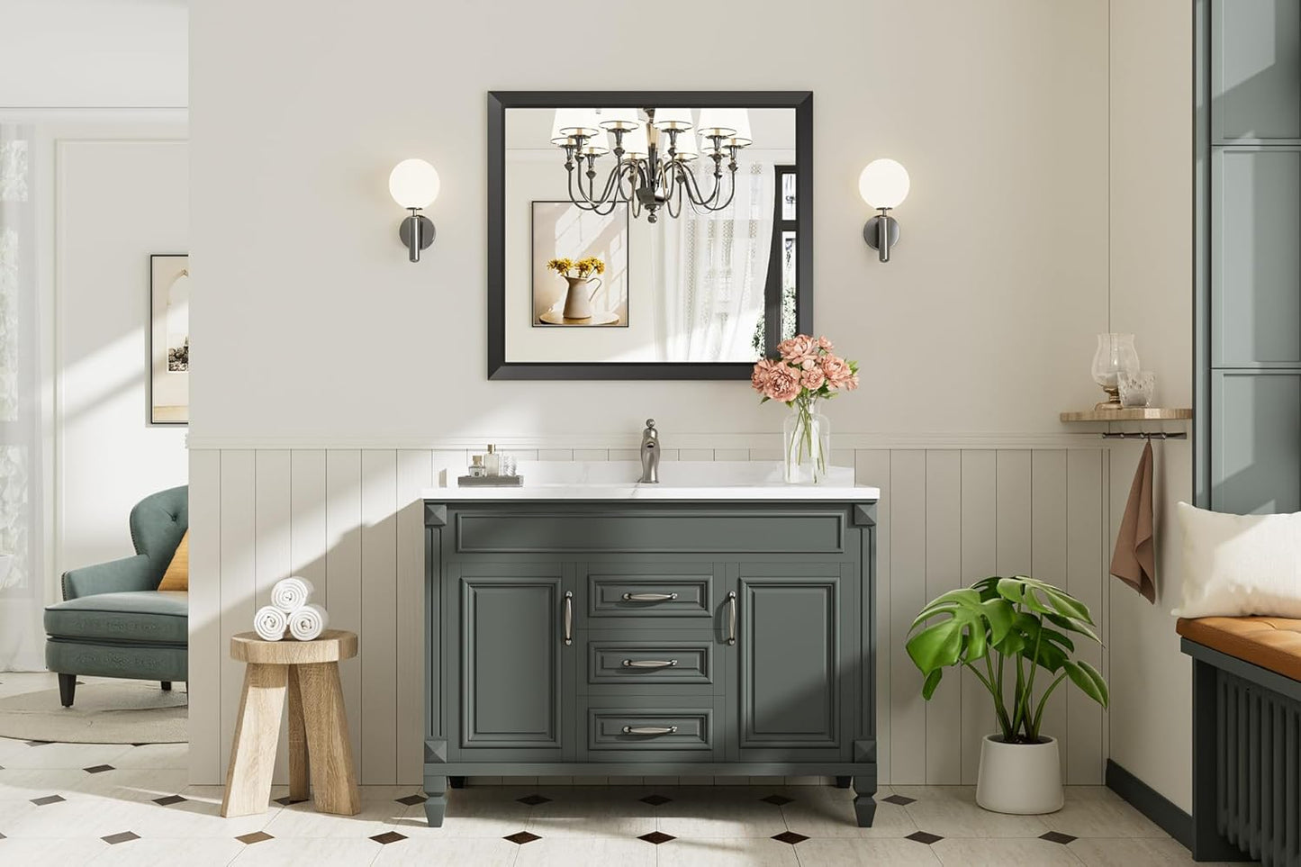 36x32 Inch Black Bathroom Mirror for Wall, Thick Metal Framed Rectangle Mirrors for Over Sink, Bedroom, Living Room, Entryway, Anti-Rust, HD Tempered Glass