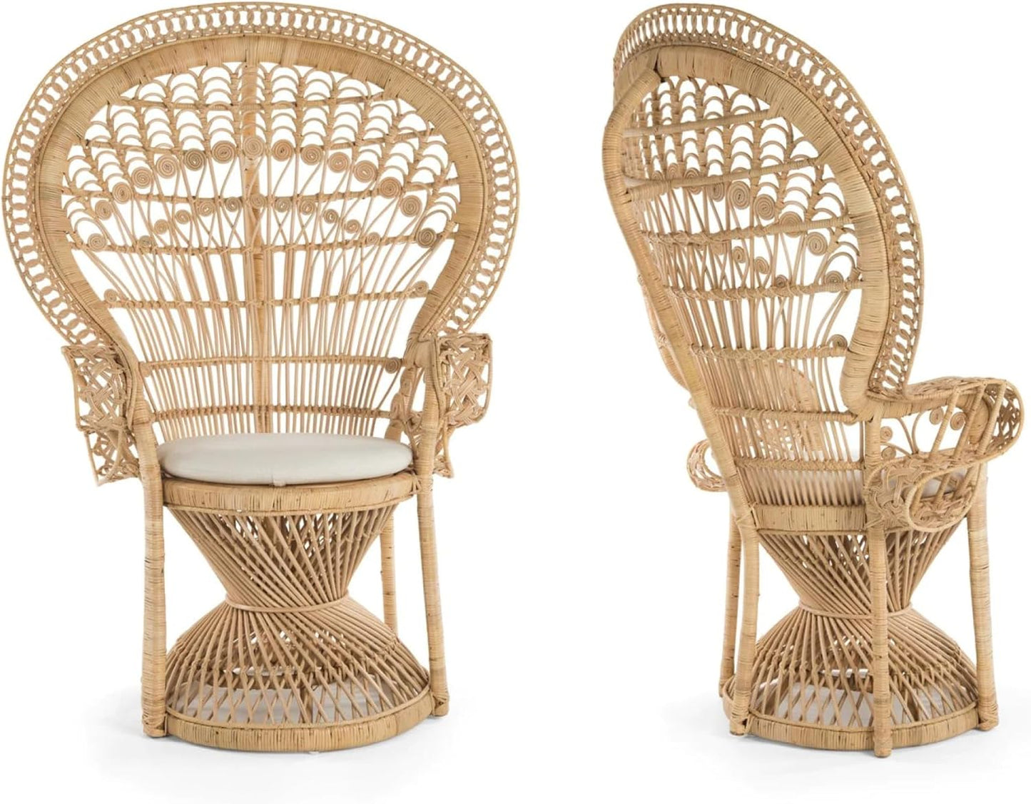 KOUBOO Peacock Grand Peacock Chair, Rattan Chair, Handmade, Accent Chair, Vintage, Retro, Boho, Furniture, Sunroom, Natural