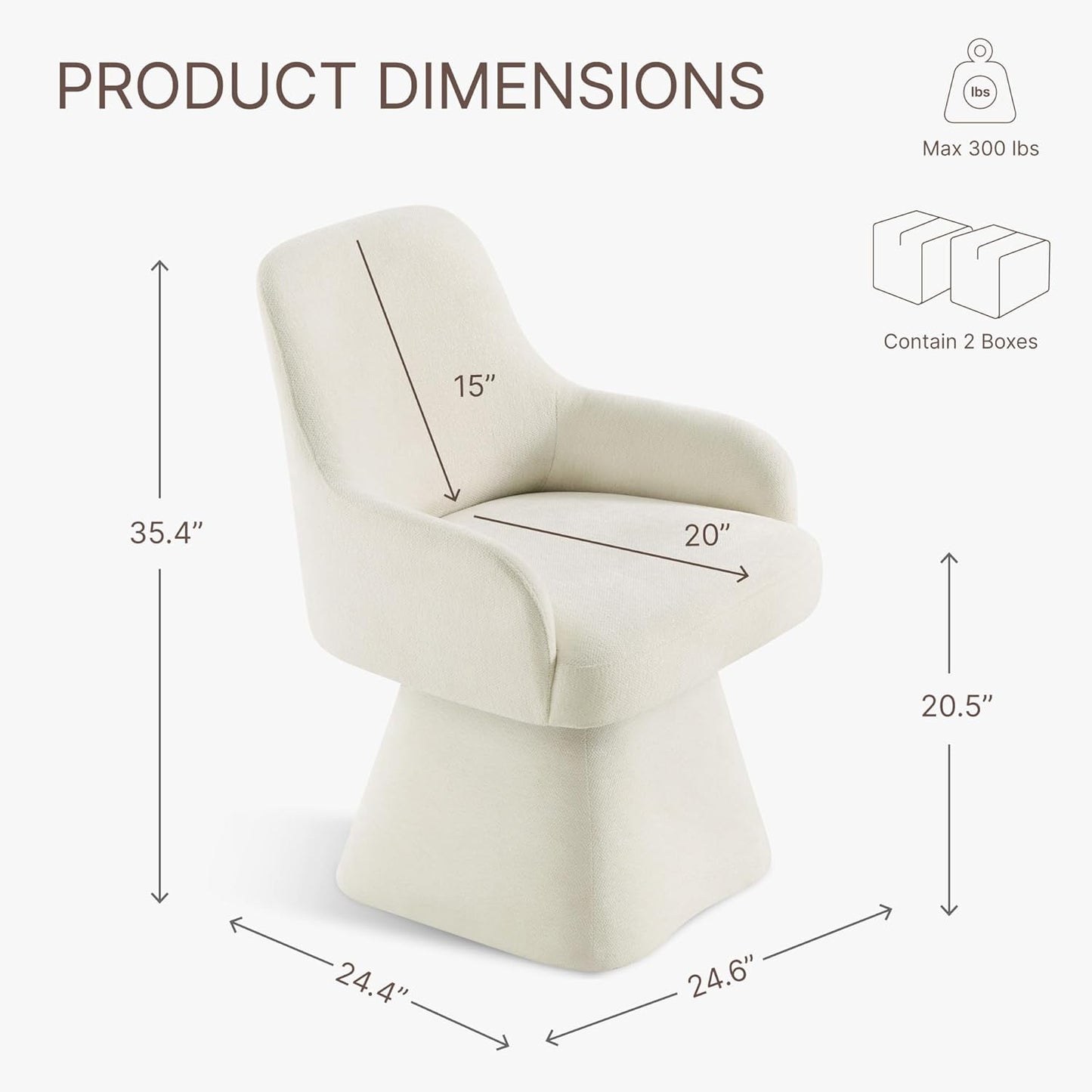 Swivel Dining Chairs Set of 2, Mid Century Modern Chairs Fabric Upholstered Armchair with Armrest & Ergonomic Backrest for Dining Room, Kitchen, Bedroom, Living Room, Beige, 2 Boxs