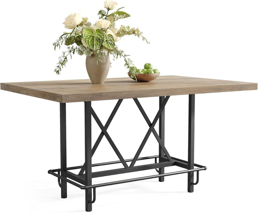 LITTLE TREE 63-Inch Industrial Bar Table with Metal Footrest, Counter Height Pub Table for Kitchen, Home Bar & Entertaining (Rustic Gray)
