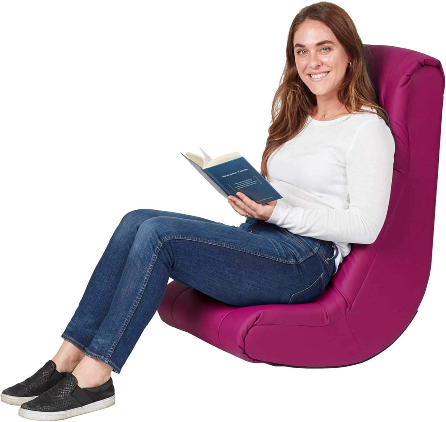 Factory Direct Partners Soft Tufted Floor Rocker - Cushioned Ground Chair for Kids Teens and Adults - Great for Reading, Gaming, Meditating, TV - Raspberry, 10488-RS