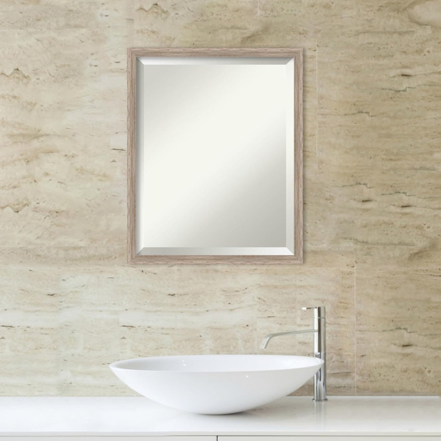 Amanti Art White Bathroom Mirror for Over Sink, 21x17 Hardwood Wedge White Wash Rectangle Vanity Mirror, Small Rustic Farmhouse Wood Frame, Hangs Horizonally and Vertically, Bathroom Wall Decor