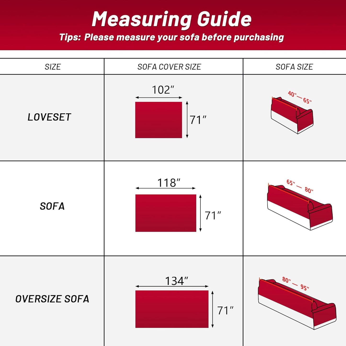 MYSKY HOME Christmas Couch Cover, Washable Pet Couch Covers for Sofa, Sectional Couch Covers L Shape Throw Sofa Slipcover, Soft Washable Sofa Covers for 2 Cushion, 71"x118", Red