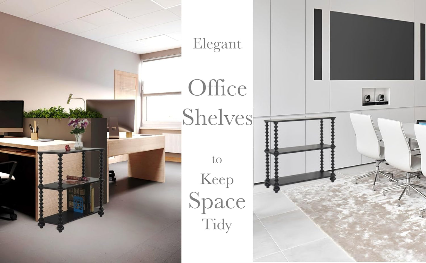 Book Shelf Black Bookcase - 3 Tier Bookshelf 31 Inches Wide - Book Shelves for Office Home Office Organization - 3 Shelf Bookshelf Printer Table - 3 Tier Shelf Living Room Storage Organizer