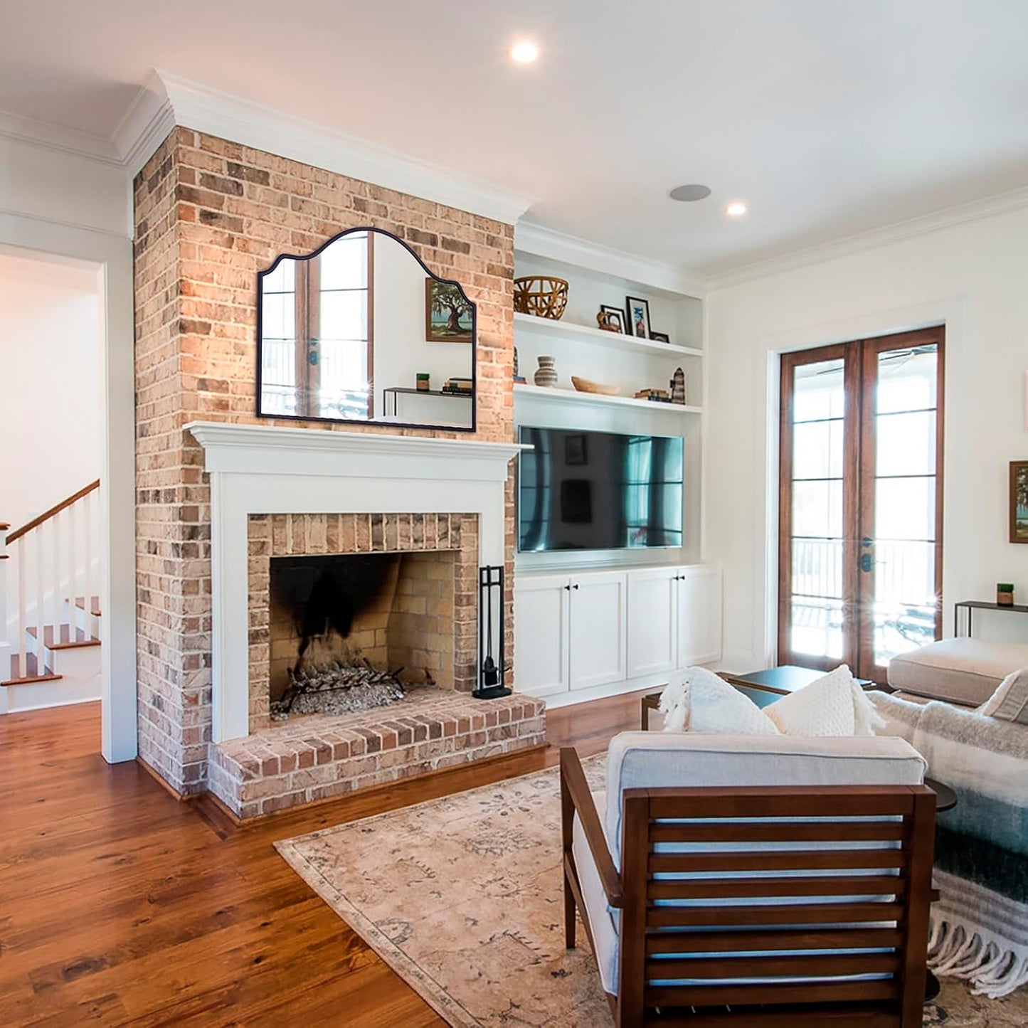 Chende Black Wall Mirror, Antique Arched Mirror for Fireplace Decor with Wooden Frame, 40'' x 28'' Elegant Scalloped Mirror for Living Room, Dining Room, Entryway