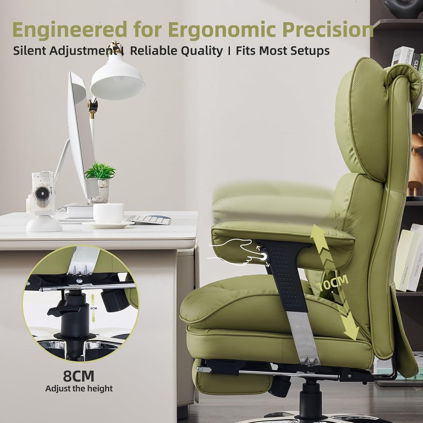 Efomao Big and Tall Office Chair with Footrest – High Back Computer Chair with Adjustable Armrests，Executive Office Chair with Wide Seat, Modern Desk Chair for Home Office, Gaming, or Study, Green