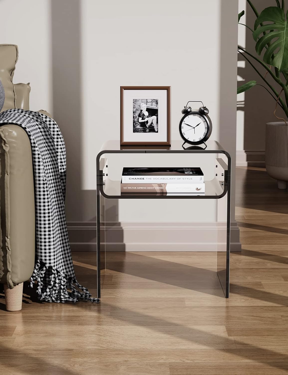 Clear Acrylic End Table 2-Tier Bedside Nightstand for Living Room Bedroom Home Decor (Black)