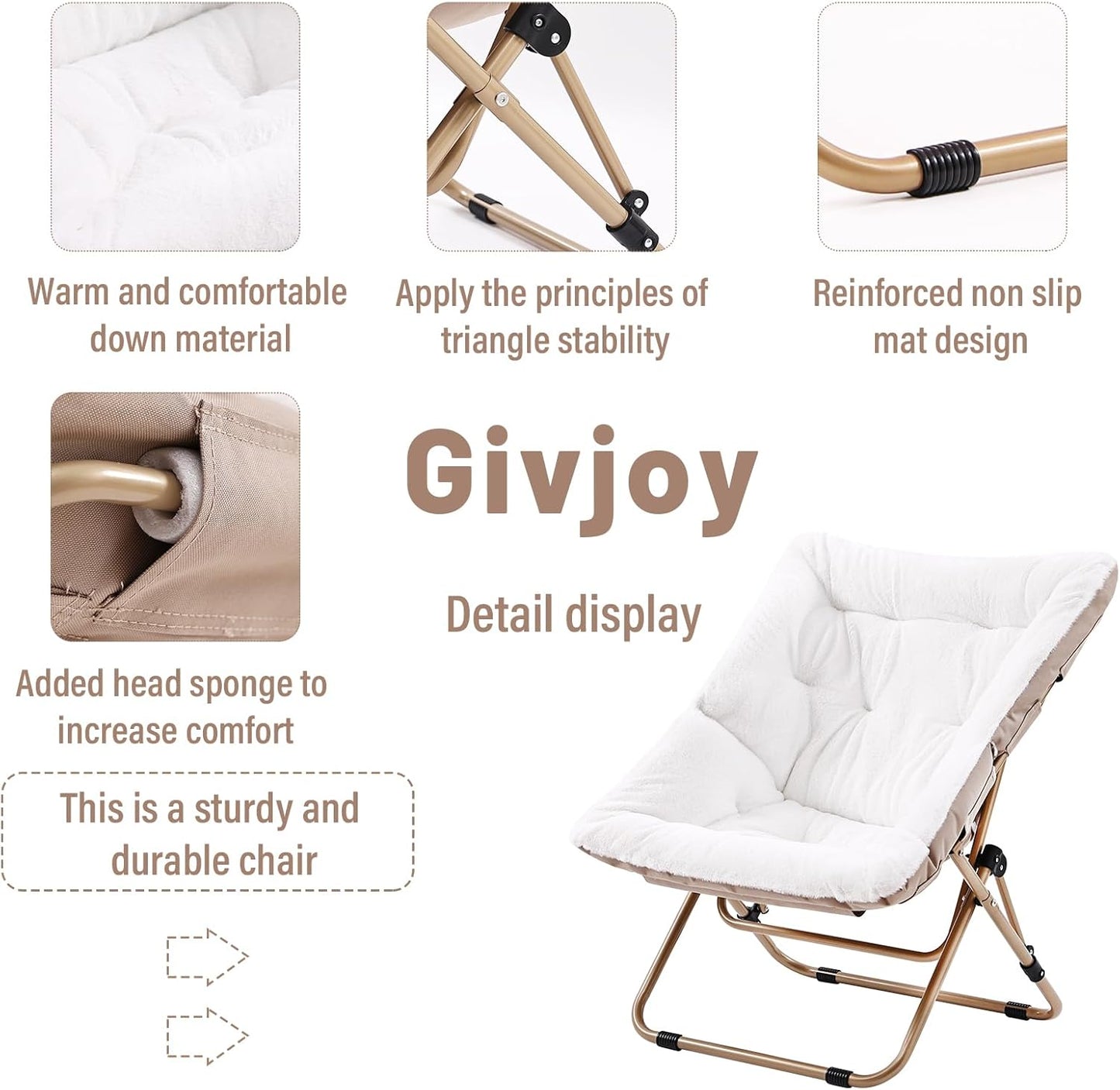 Comfy Folded Chair, Soft Faux Fur Oversized Folding Chair, Flexible Lounge Lazy for Kids Girls Teens Adults, Moon Chair for Dorm Rooms, Bedroom, Living Room