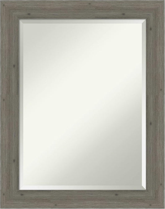 Amanti Art Grey Wall Mirror 29x23 Fencepost Grey Narrow Rectangle Bathroom Mirror for Wall Decor Living Room, Medium Country Rustic Wood Frame, Hangs Horizonally and Vertically, Bathroom Decor,