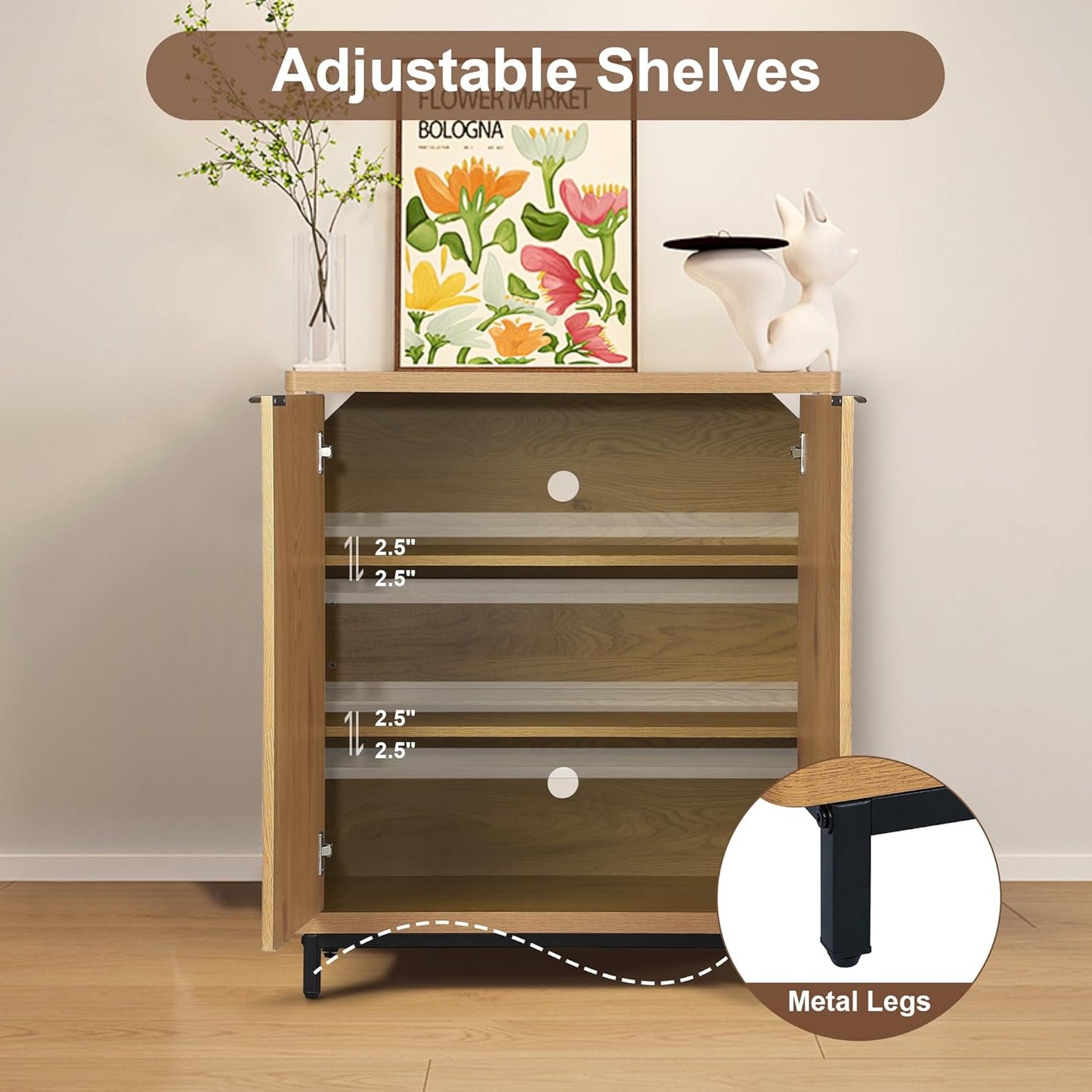 Buffet Cabinet with Storage Accent Sideboard Modern Credenza with 2 Doors & 3 Shelves Fluted Media Console for Living Room Kitchen Dining Room Hallway (Natural Oak)