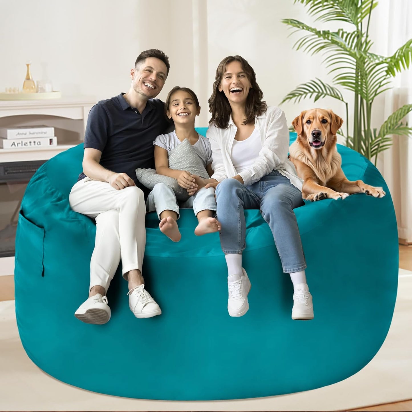 HABUTWAY Bean Bag Chair: Giant 5' Memory Foam Furniture Bean Bag Chairs for Adults with Microfiber Cover 5Ft (Sea Blue)
