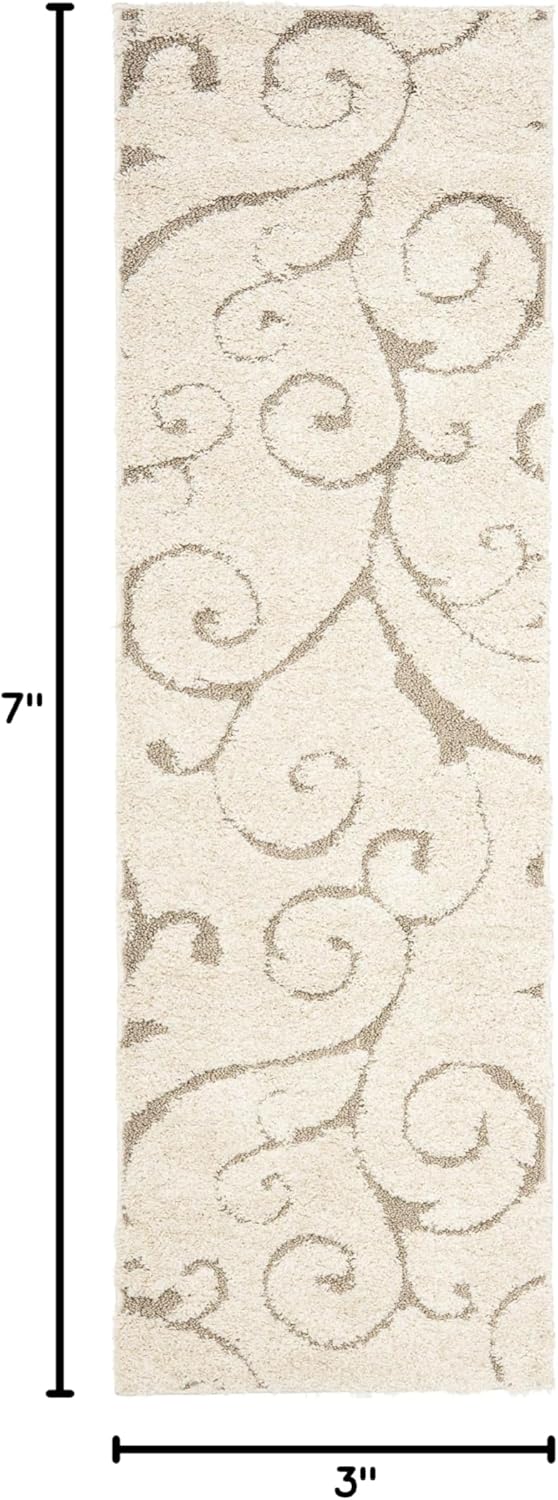 SAFAVIEH Florida Shag Collection Runner Rug - 2'3" x 7', Cream & Beige, Scroll Design, Non-Shedding & Easy Care, 1.2-inch Thick Ideal for High Traffic Areas in Living Room, Bedroom (SG455-1113)