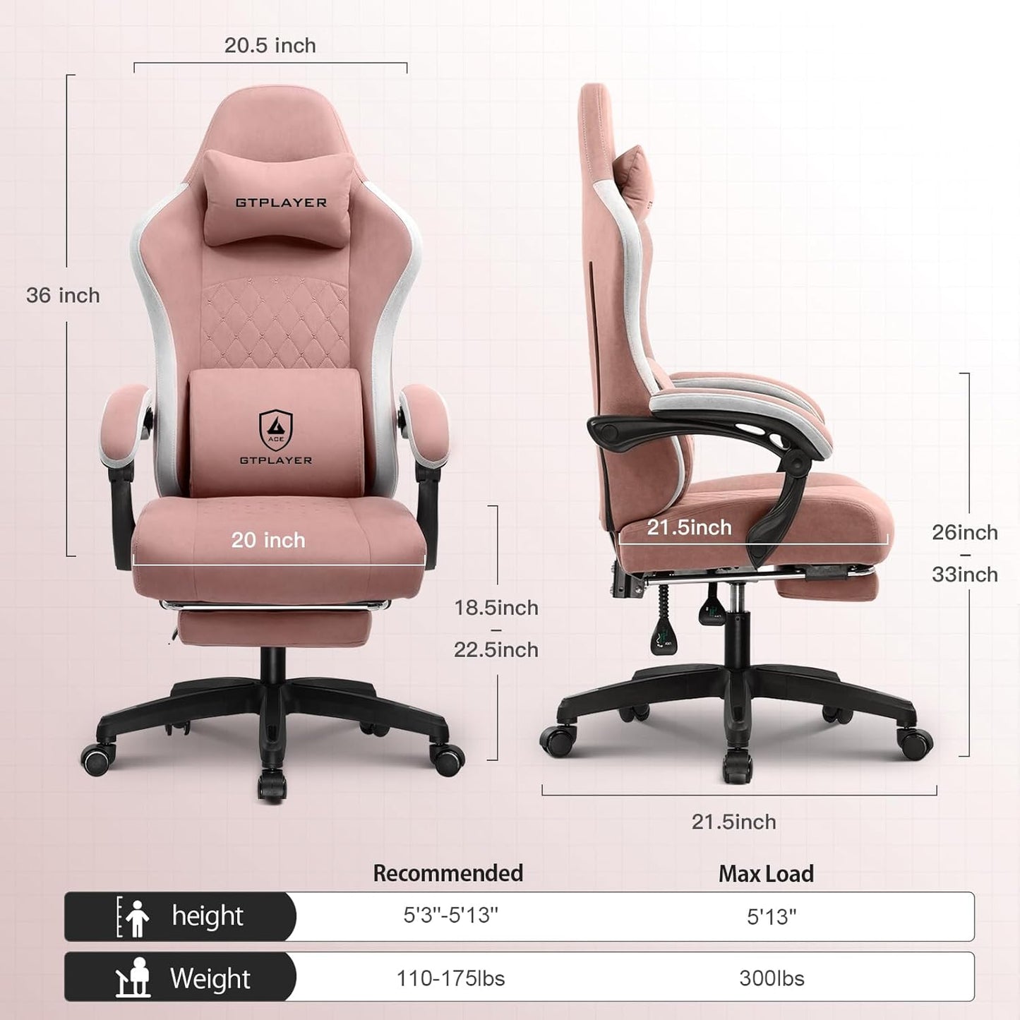 GTPLAYER Gaming Chair, Computer Office Chair with Pocket Spring Cushion, Linkage Armrests and Footrest, High Back Ergonomic Computer Chair with Lumbar Support Task Chair with Footrest