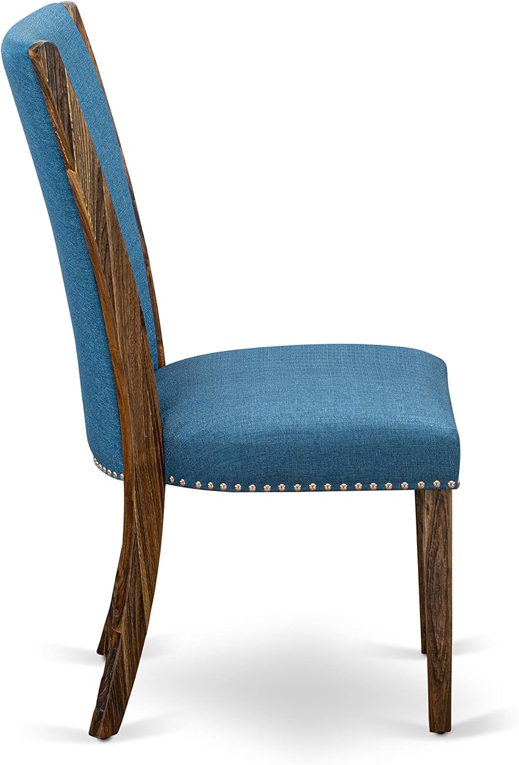 East West Furniture VEP7T21 Verona Parson Kitchen Chairs - Nailhead Trim Blue Color Linen Fabric Upholstered Dining Chairs, Set of 2, Jacobean