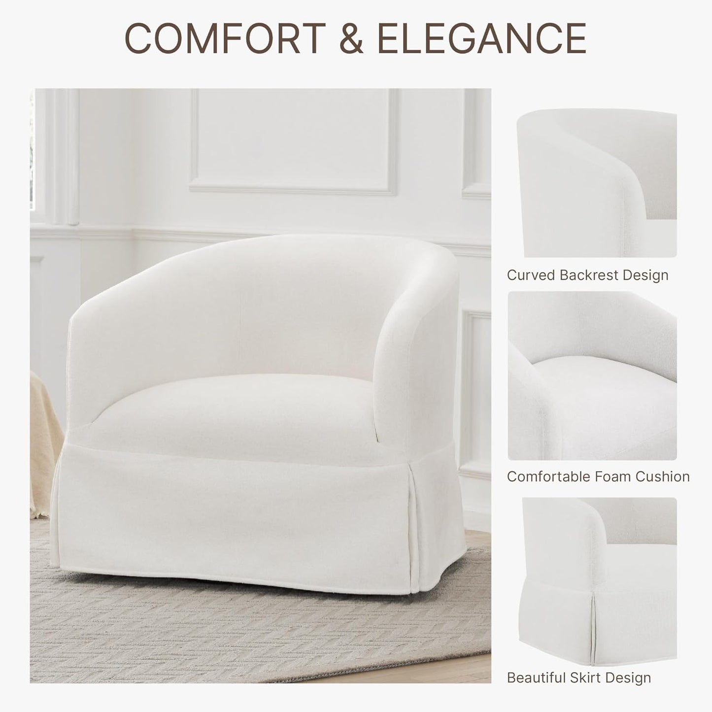 Swivel Accent Chair, 360 Degree Performance Fabric Armchair Modern Barrel Chairs Armchair for Living Room Bedroom Home and Office,Cream White