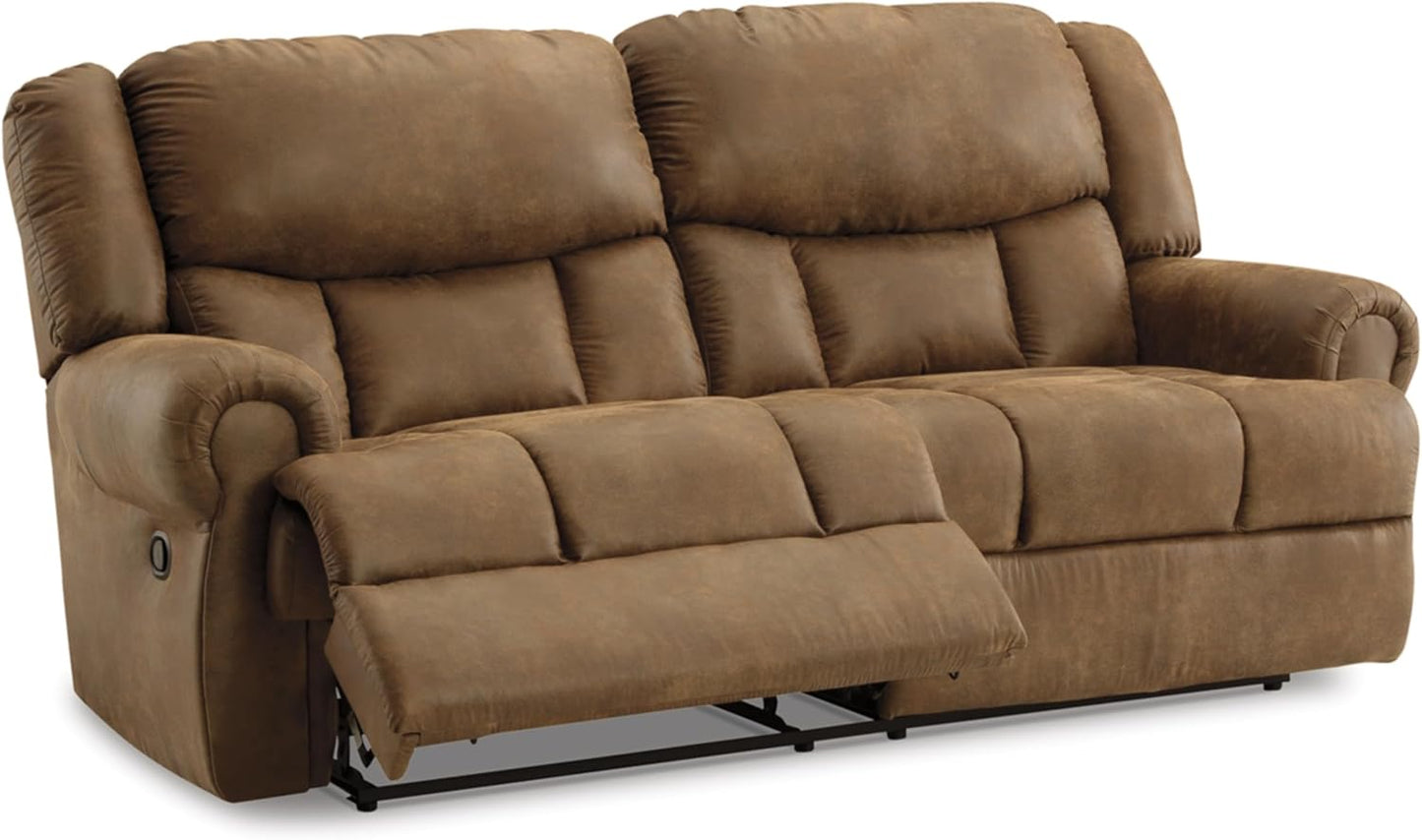 Signature Design by Ashley Boothbay Classic Faux Leather 2 Seat Manual Reclining Sofa, Dark Brown