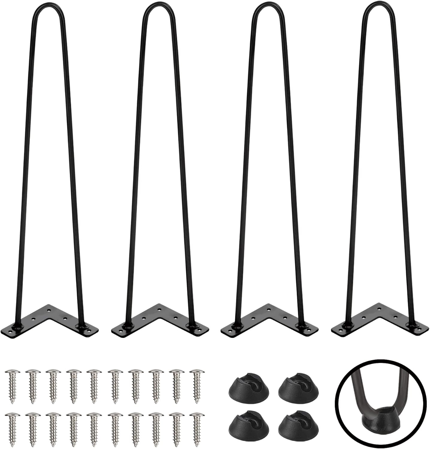 TEN49 Heavy Duty Hairpin Table Legs - 20 Inch Industrial Black Furniture Legs - Solid Rods Metal Legs for Table - Fit for Mid-Century Modern Desk, Bed End, Coffee Table Feet, TV Stand, Chair Legs