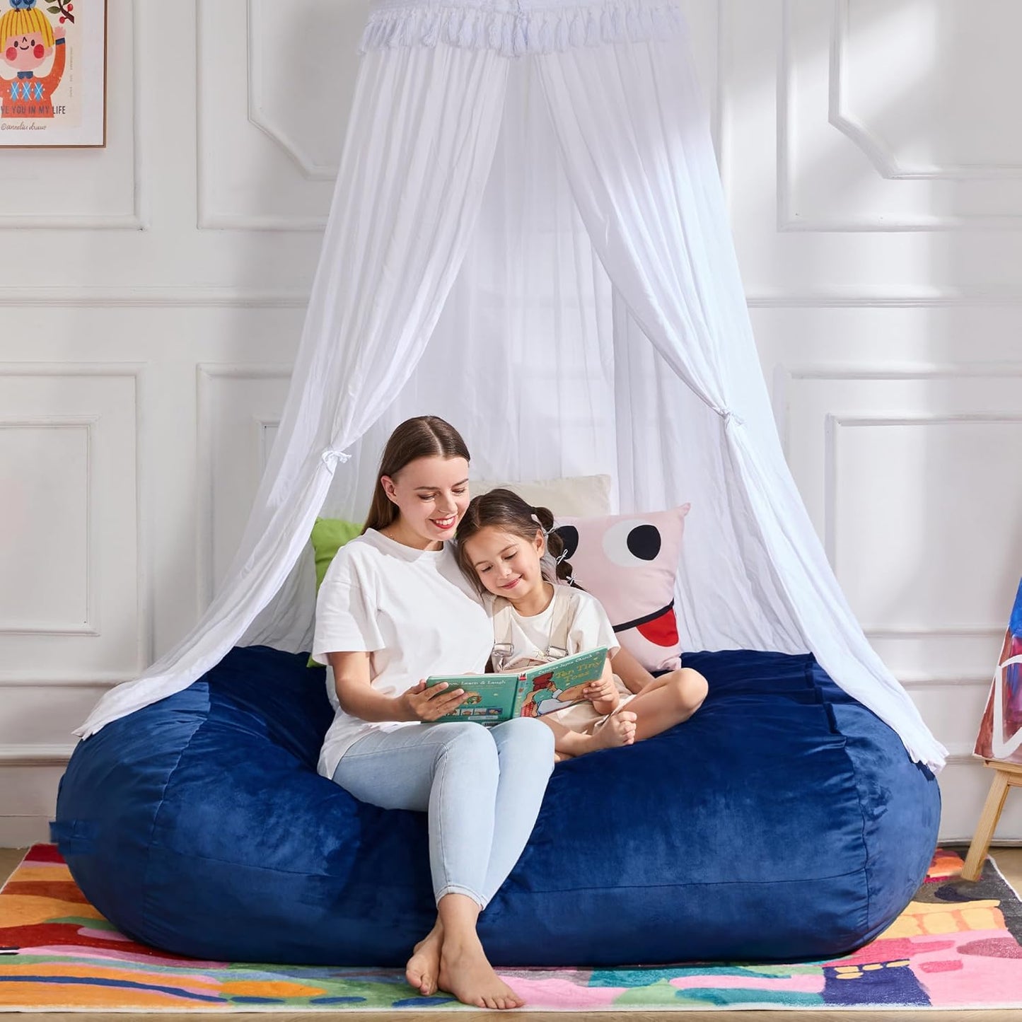 Hobestluk 4FT Bean Bag Chair Large Beanbag with Removable Cover Adult Bean Bag Chair with Portable Handle Desgin for Living Room Bedroom (Blue, 4FT)