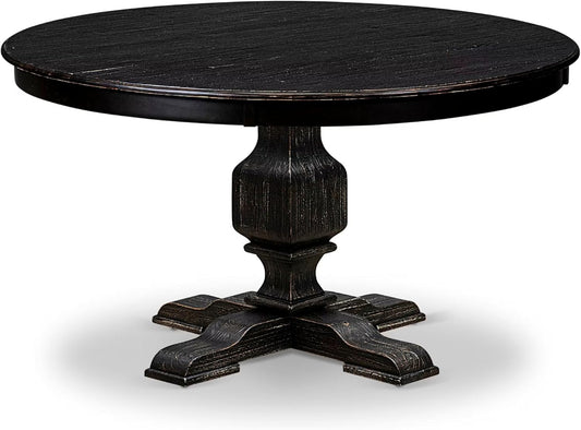 F53-11-TP - Wood Dining Table with Acacia Wood Round Tabletop, Sand Blasted Black Finish