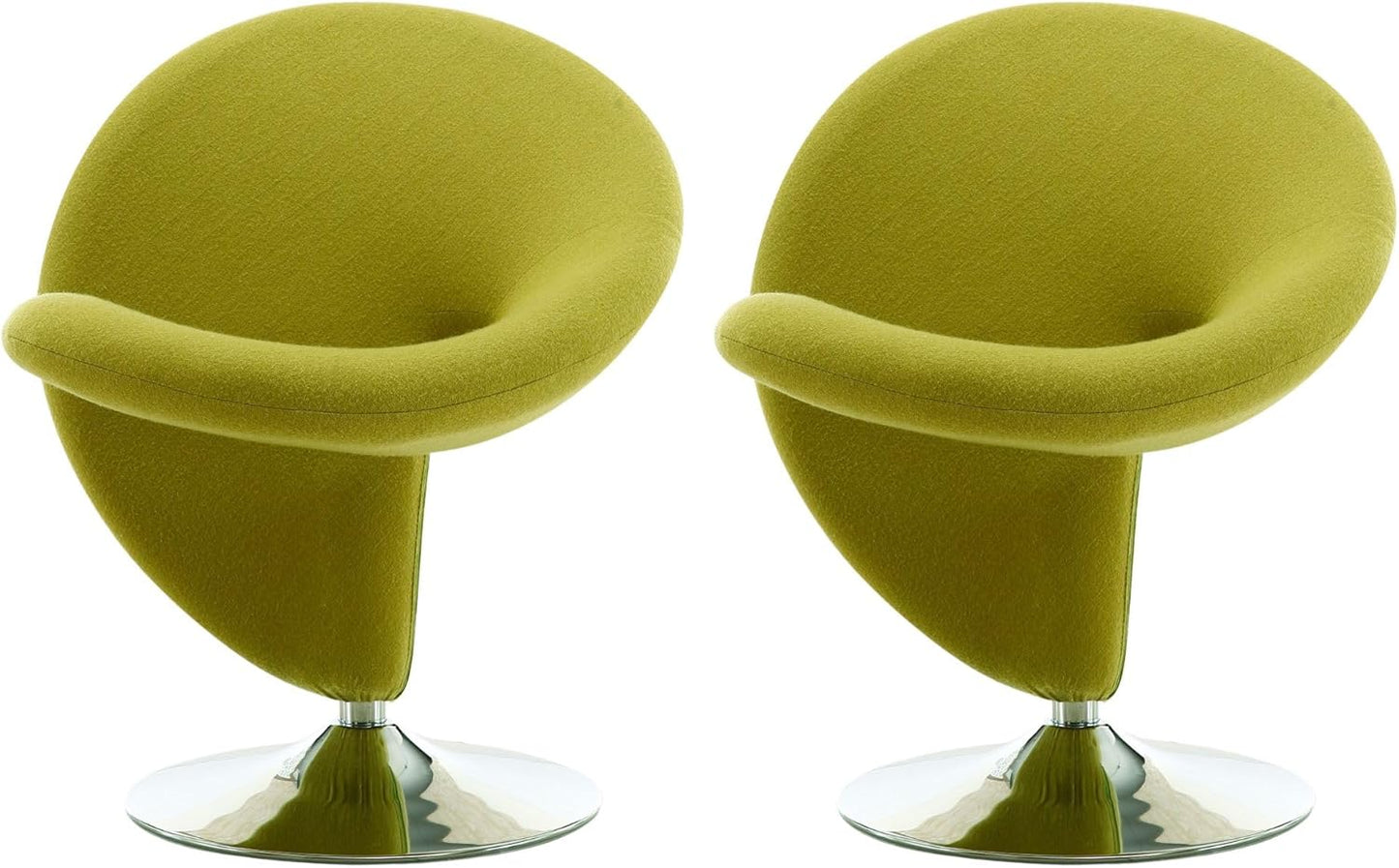 Manhattan Comfort Curl Swivel Accent Chair Set of 2 with 360° Turn, Fully Assembled, Upholstered in Wool Blend, Modern Ergonomic Design with Polished Chrome Base, Living Room & Office, Green
