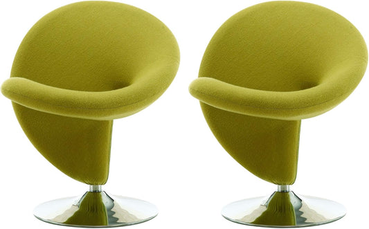 Manhattan Comfort Curl Swivel Accent Chair Set of 2 with 360° Turn, Fully Assembled, Upholstered in Wool Blend, Modern Ergonomic Design with Polished Chrome Base, Living Room & Office, Green