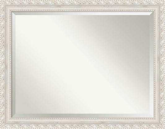 Amanti Art White Bathroom Mirror for Over Sink, 36x46 Opera Off White Rectangle Vanity Mirror, X-Large Traditional Wood Frame, Hangs Horizonally and Vertically, Bathroom Wall Decor, Beveled Edge